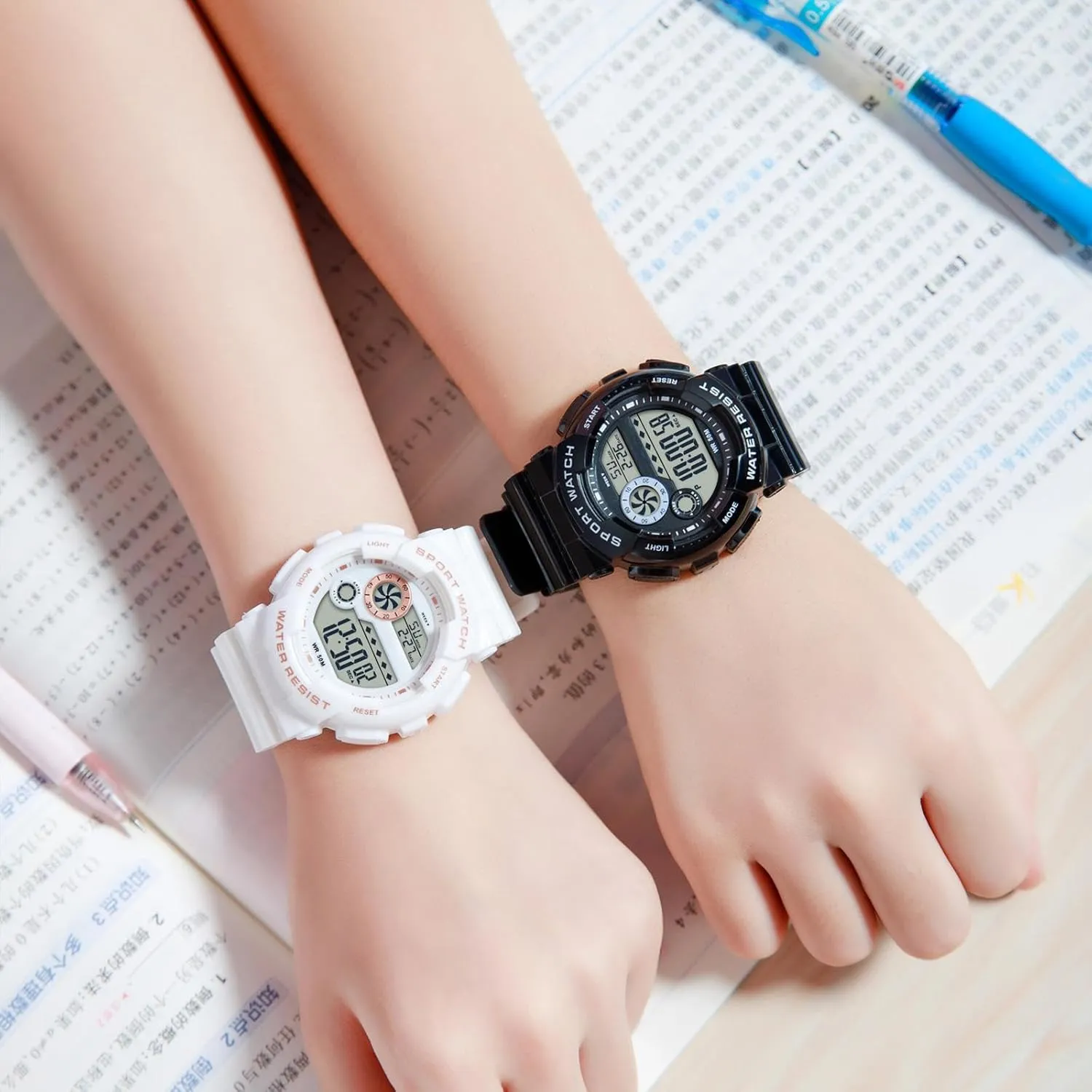 Alarm Stopwatch Hourly Chime LED Display 12H/24H Calendar findtime Digital pivotal pamphlet Watch Womens Sport Waterproof White Wrist Watches for Women with 