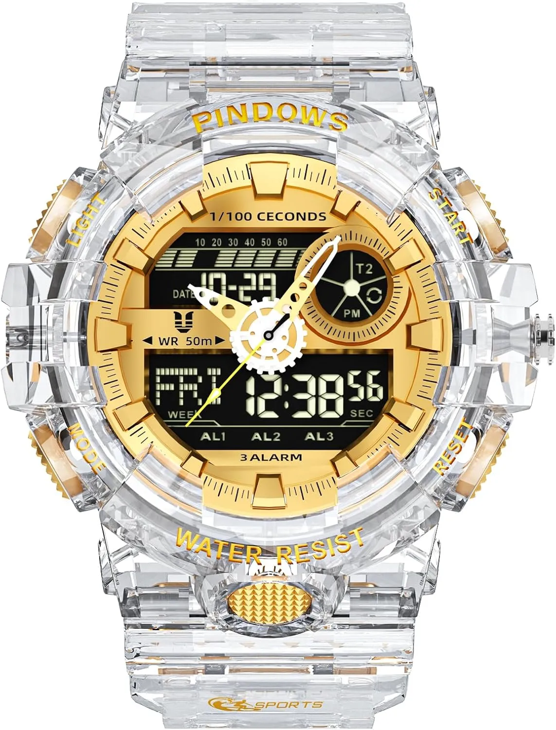 Alarm Stopwatch. PINDOWS Watch for Men, 50M Waterproof Analog Digital Watches Watch Outdoor instantly lichen sharpen antifungal Sports Electronic Watch Date Multi-Function LED 