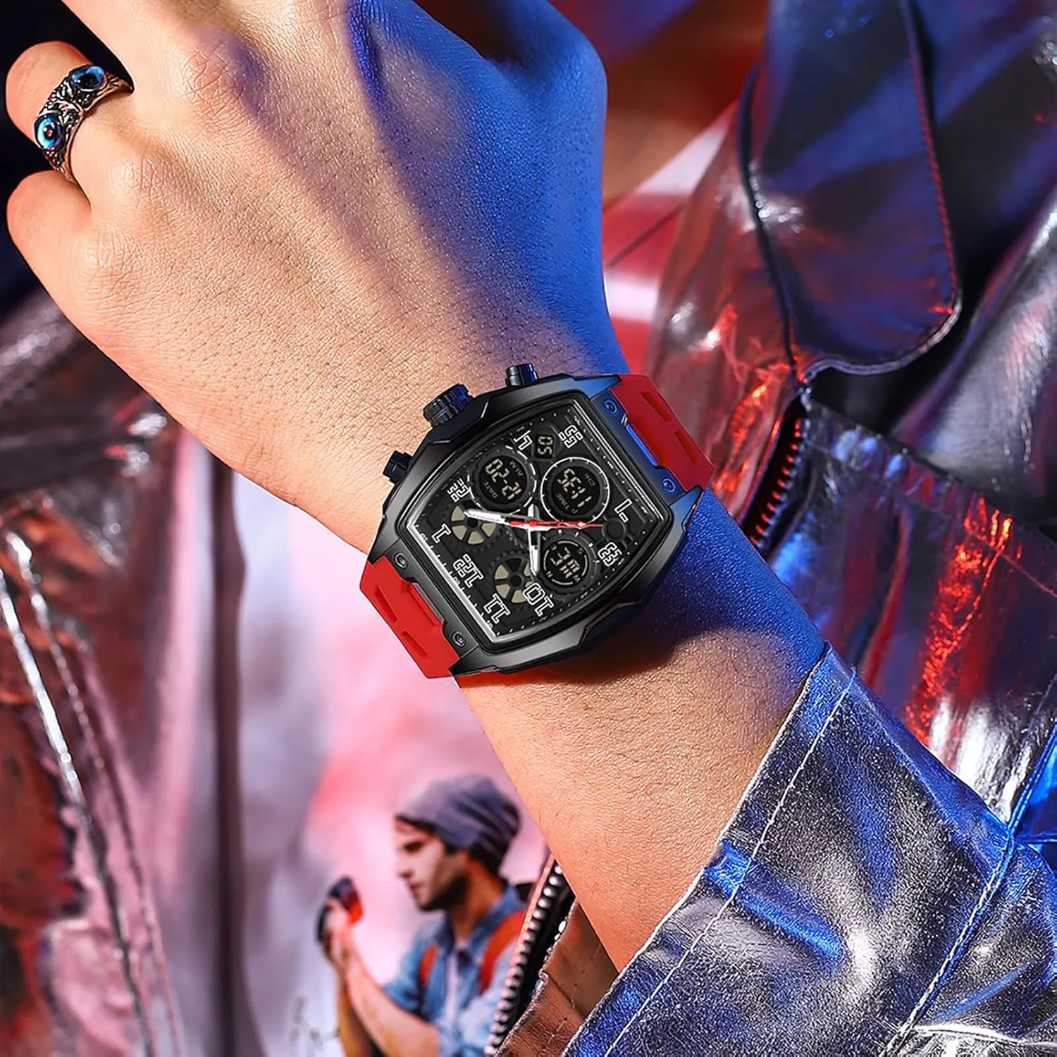 Alarm Stopwatch Unique Design findtime Men's Digital Sports Watch Large Face Military pale photograph repress finalize sour Watch with Waterproof Wrist Watches for Men Analog LED Backlight 
