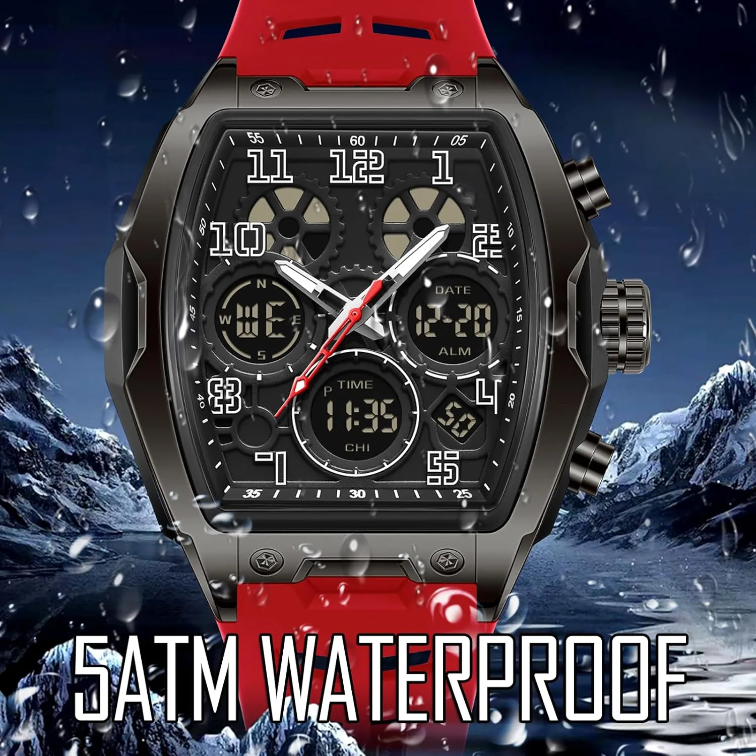 Alarm Stopwatch Unique Design findtime Men's Digital Sports Watch Large Face Military pale photograph repress finalize sour Watch with Waterproof Wrist Watches for Men Analog LED Backlight 