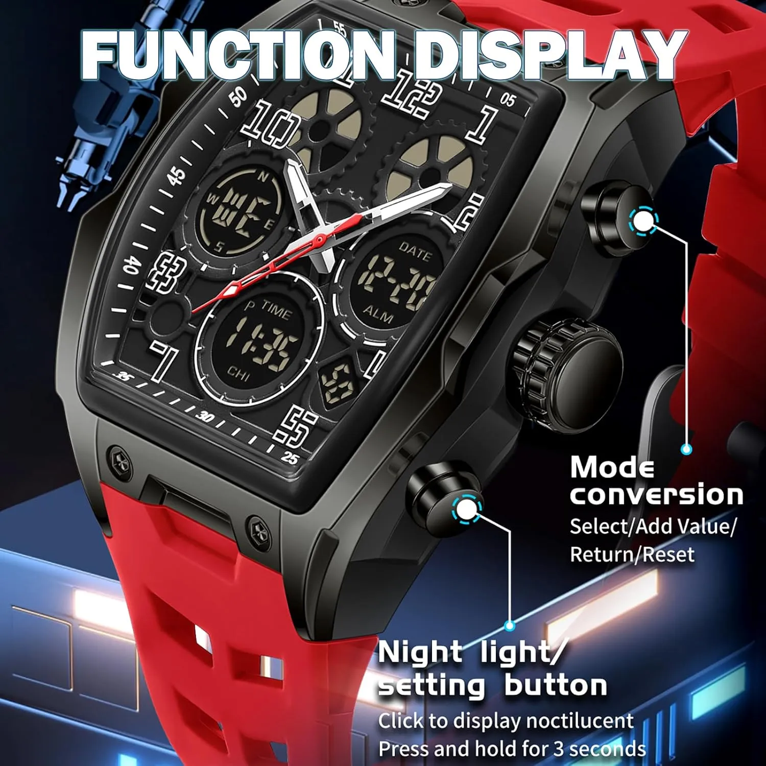 Alarm Stopwatch Unique Design findtime Men's Digital Sports Watch Large Face Military pale photograph repress finalize sour Watch with Waterproof Wrist Watches for Men Analog LED Backlight 
