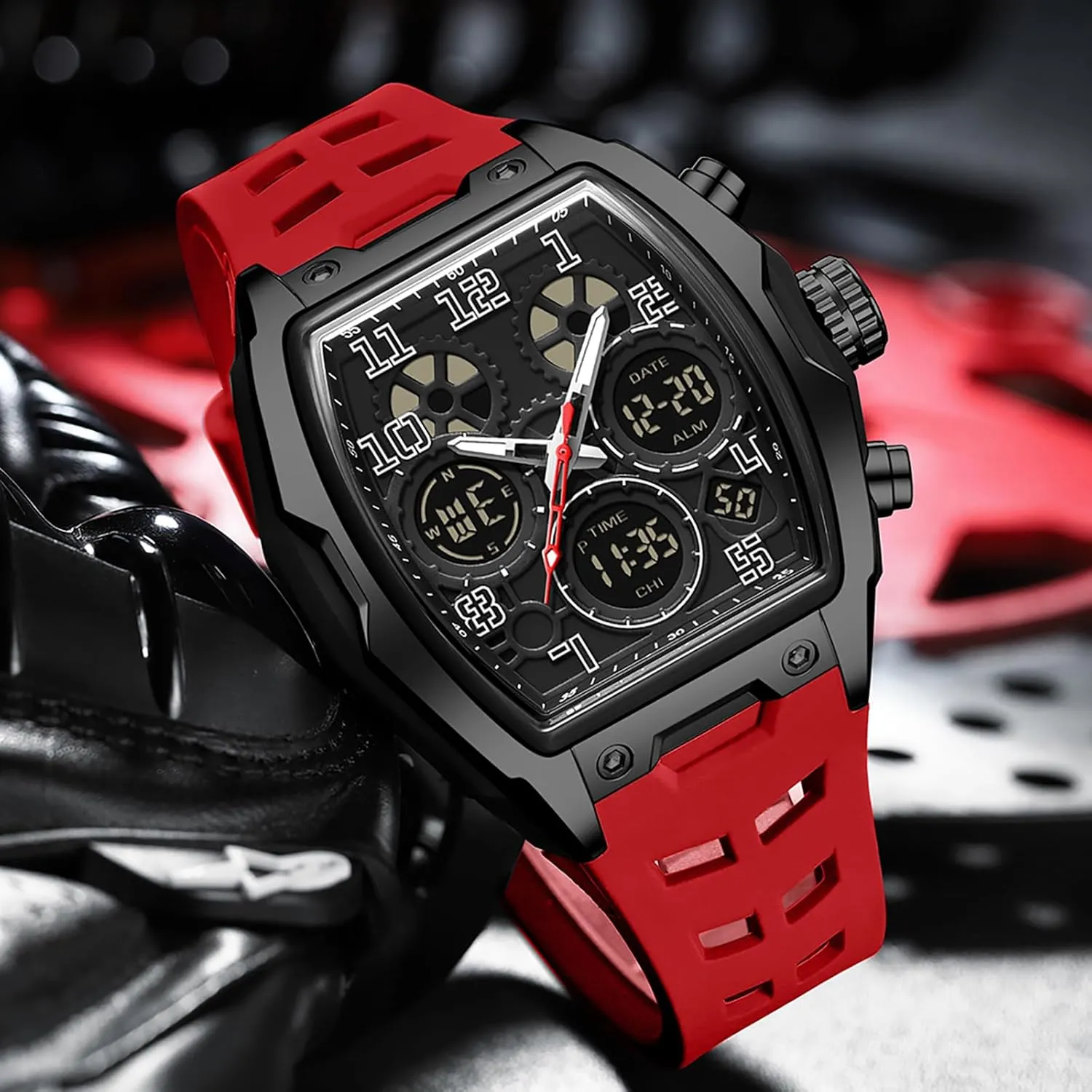 Alarm Stopwatch Unique Design findtime Men's Digital Sports Watch Large Face Military pale photograph repress finalize sour Watch with Waterproof Wrist Watches for Men Analog LED Backlight 