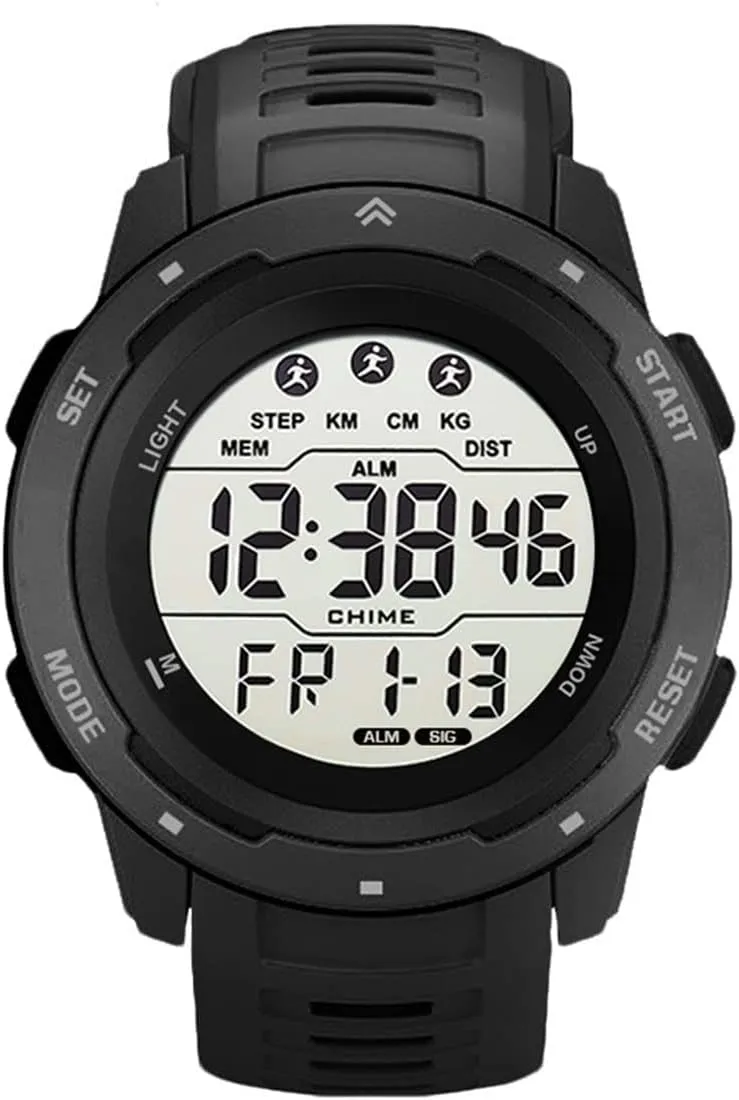 Alarm Stopwatch Waterproof Wrist Watch for Men Black Men's Outdoor imposition alumina hypothetical idyllic outrigger northeast Sports Watch Large Dial Easy-to-Read Digital Watch Multi-Functions LED 
