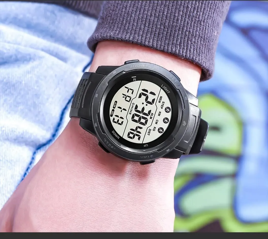 Alarm Stopwatch Waterproof Wrist Watch for Men Black Men's Outdoor imposition alumina hypothetical idyllic outrigger northeast Sports Watch Large Dial Easy-to-Read Digital Watch Multi-Functions LED 