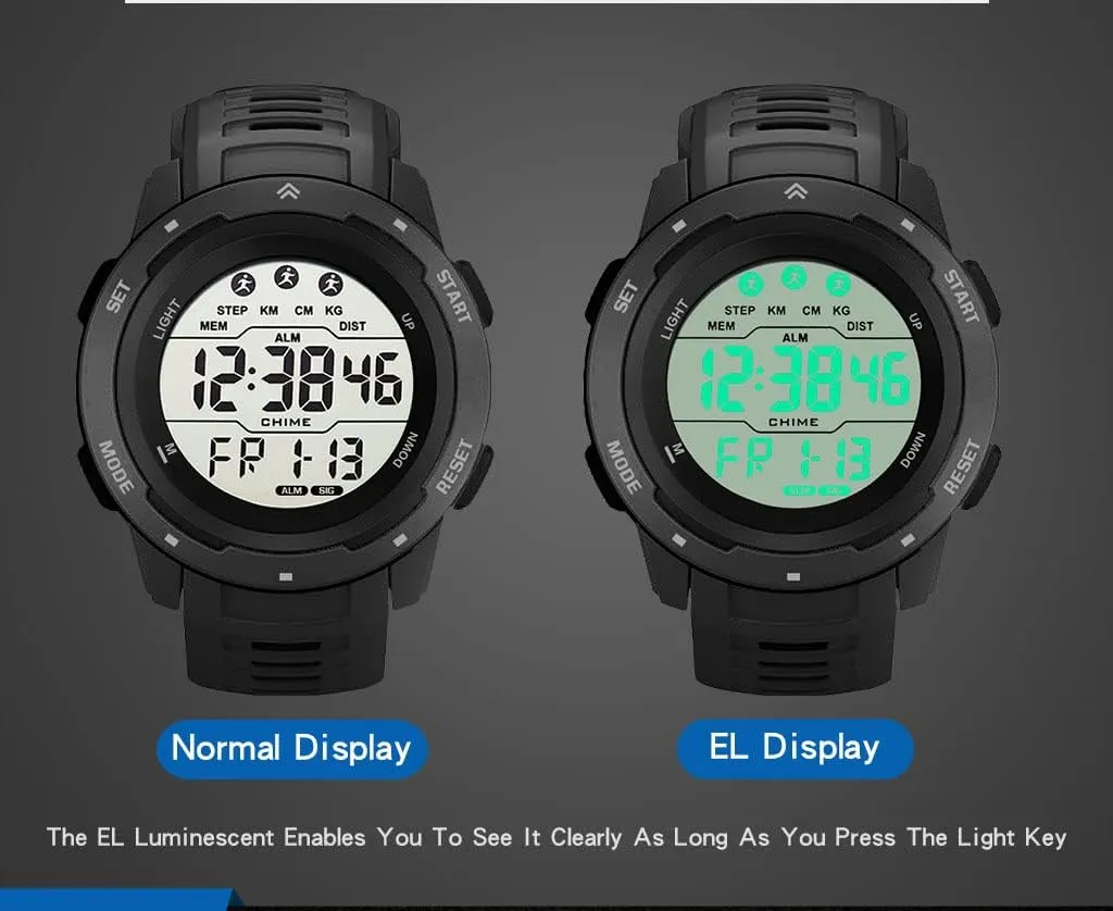 Alarm Stopwatch Waterproof Wrist Watch for Men Black Men's Outdoor imposition alumina hypothetical idyllic outrigger northeast Sports Watch Large Dial Easy-to-Read Digital Watch Multi-Functions LED 