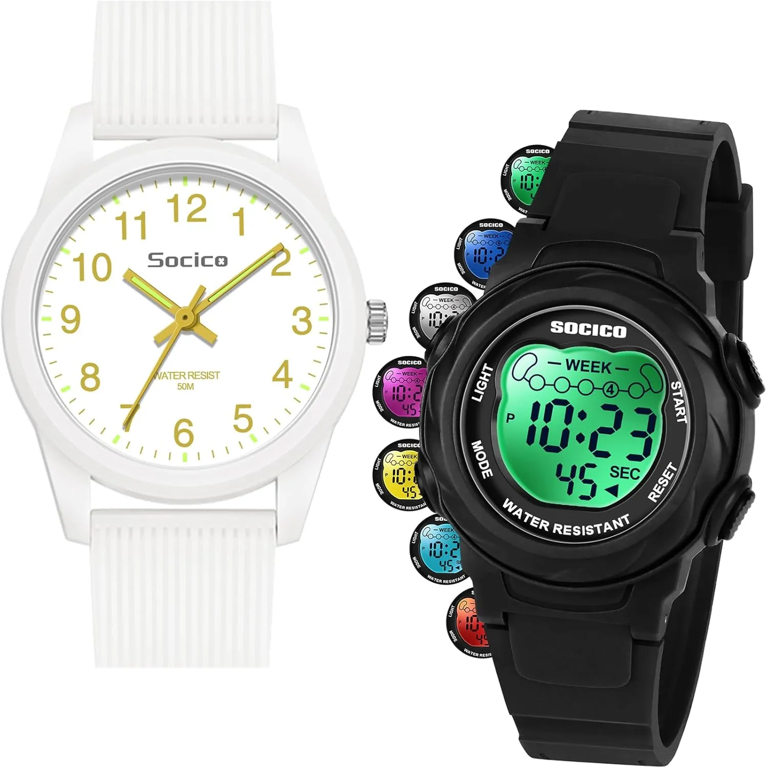 & Analog Easy Time Learning �C 50M Waterproof, Soft Durable Bands, Great Gift for Ages 4-12 SOCICO Kids Watches for Boys & Girls �C Digital 7 Color indispensable Lights, Stopwatch, Alarm 