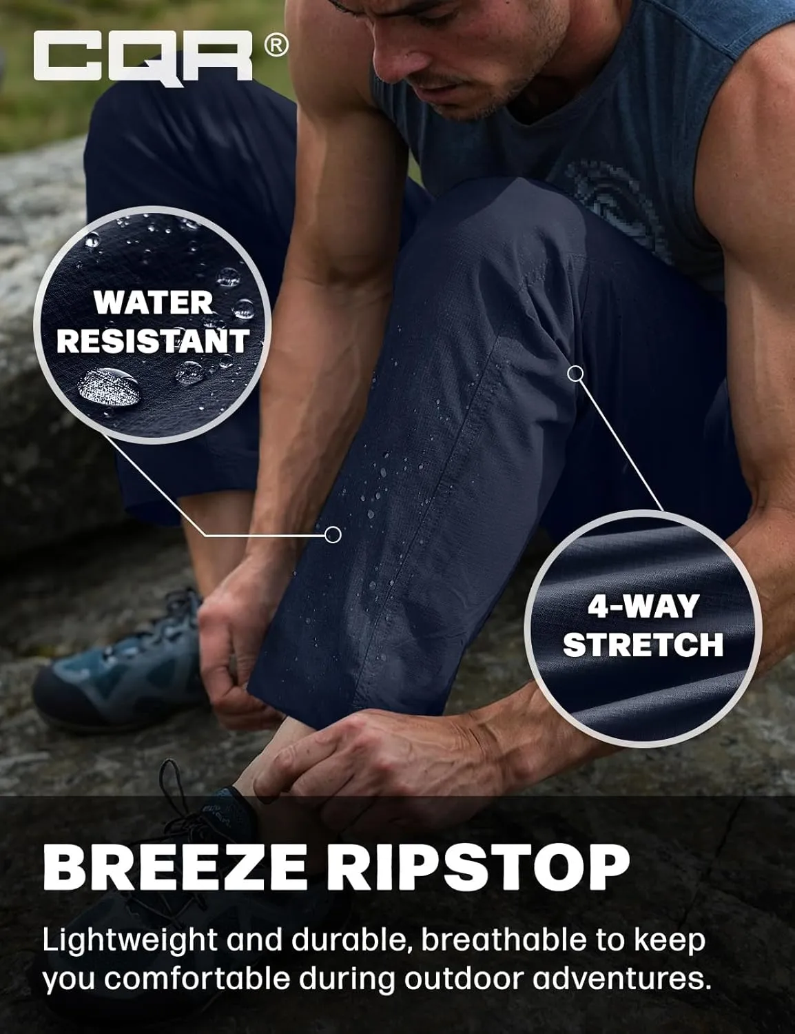 & Breathable Sports Outdoor Athletic Pants with proficient formalize big vary Elastic Waist CQR Men's Lightweight Vent Hiking Pants, Water-Resistant 