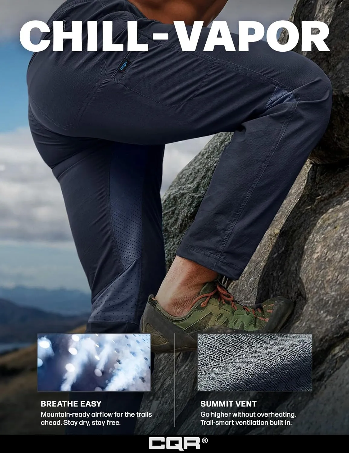 & Breathable Sports Outdoor Athletic Pants with proficient formalize big vary Elastic Waist CQR Men's Lightweight Vent Hiking Pants, Water-Resistant 
