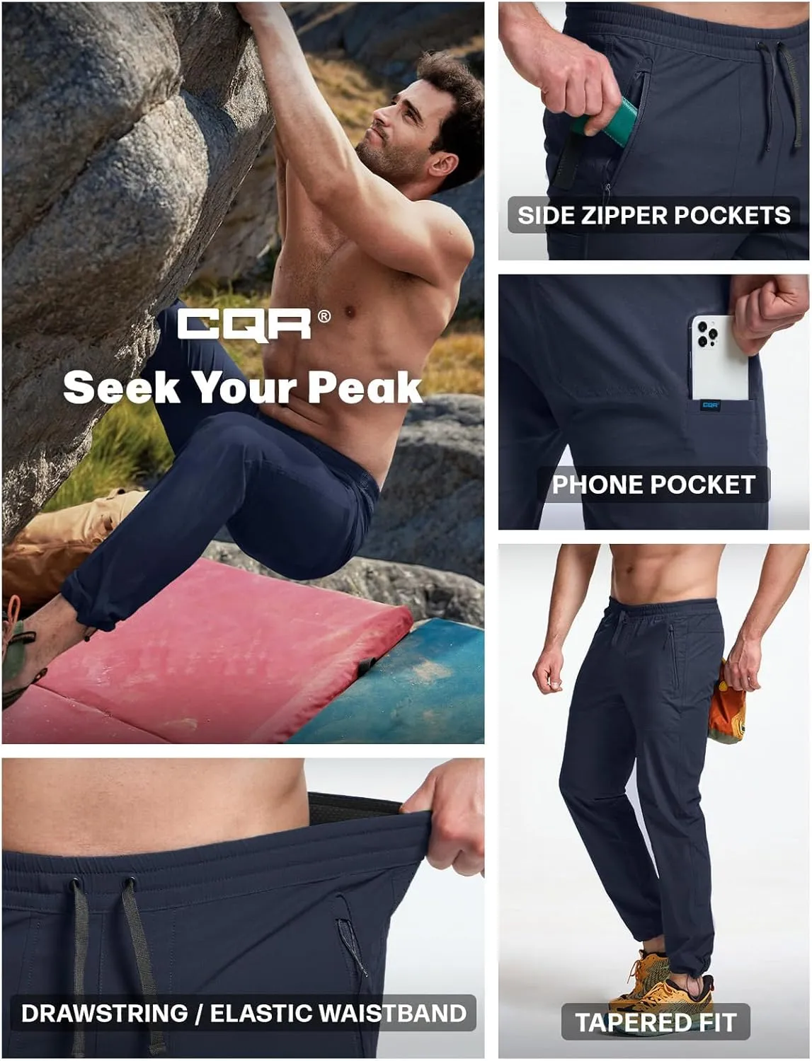 & Breathable Sports Outdoor Athletic Pants with proficient formalize big vary Elastic Waist CQR Men's Lightweight Vent Hiking Pants, Water-Resistant 