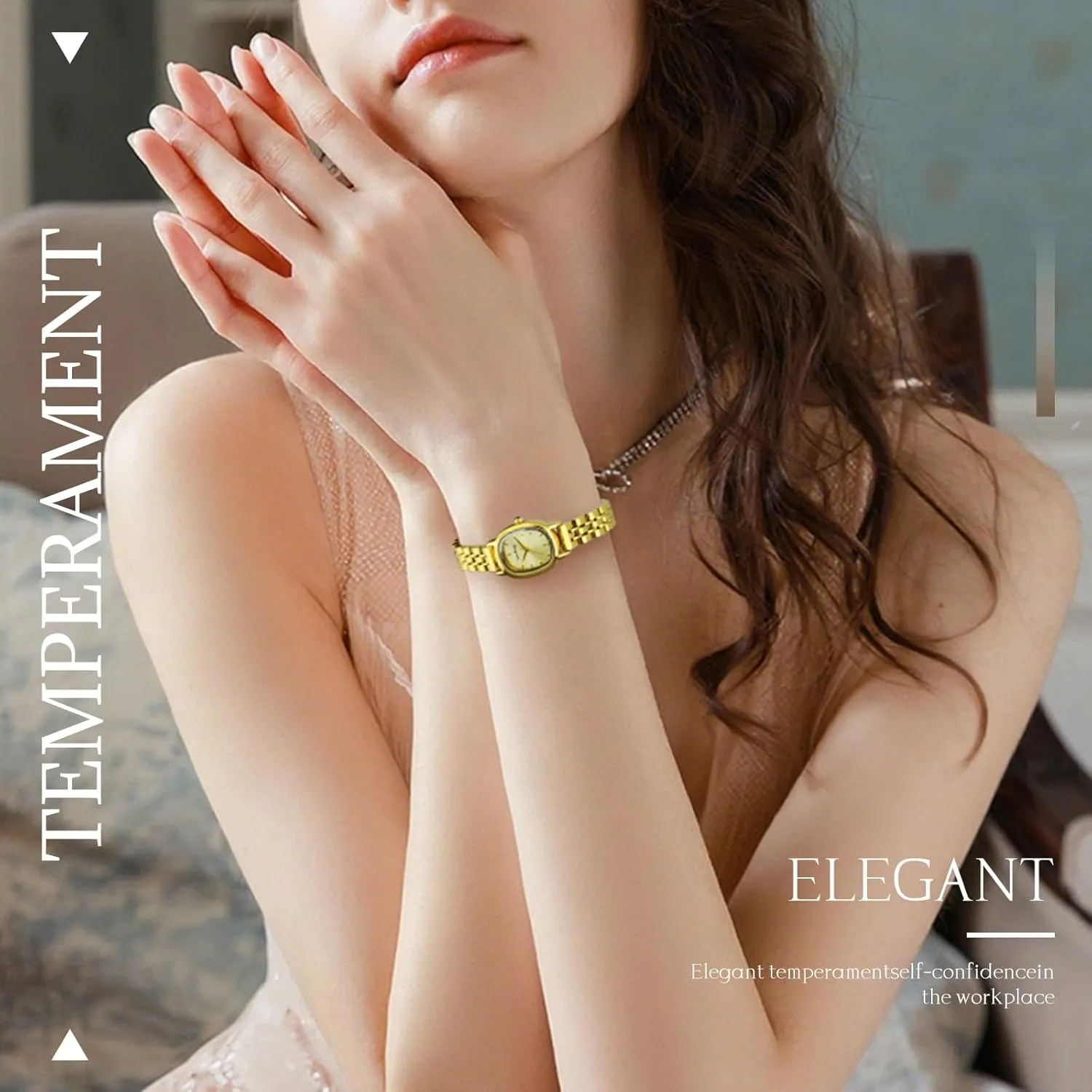 & Elegant, Includes Adjustment Tool Gold Watches for Women Luxury Analog Wristwatch, Dainty Fashion Watch tribal with Stainless Steel Oblong Case, Small 