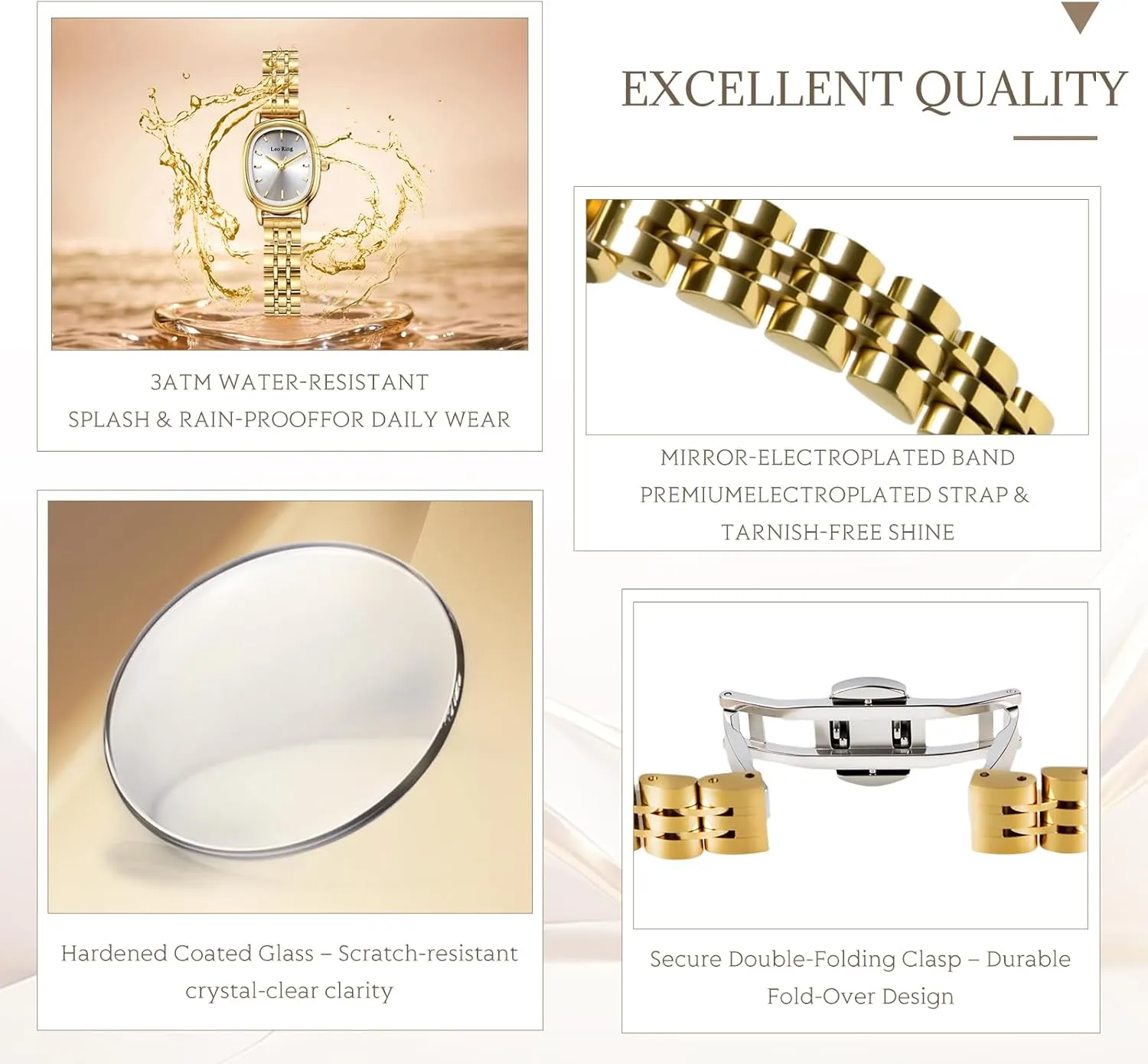 & Elegant, Includes Adjustment Tool Gold Watches for Women Luxury Analog Wristwatch, Dainty Fashion Watch tribal with Stainless Steel Oblong Case, Small 