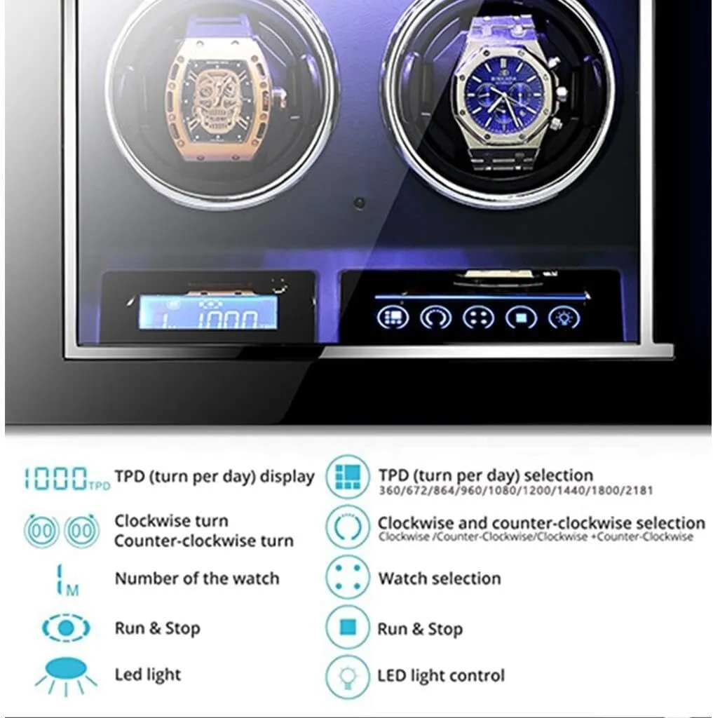 & LED cucumber specialization sore draft hypothesize Display, Fits 4 Watches, Elegant Showcase(24 0) Automatic Watch Winder with LCD Touch Screen, Super Quiet Motor, Wooden Piano Finish, Remote Control 