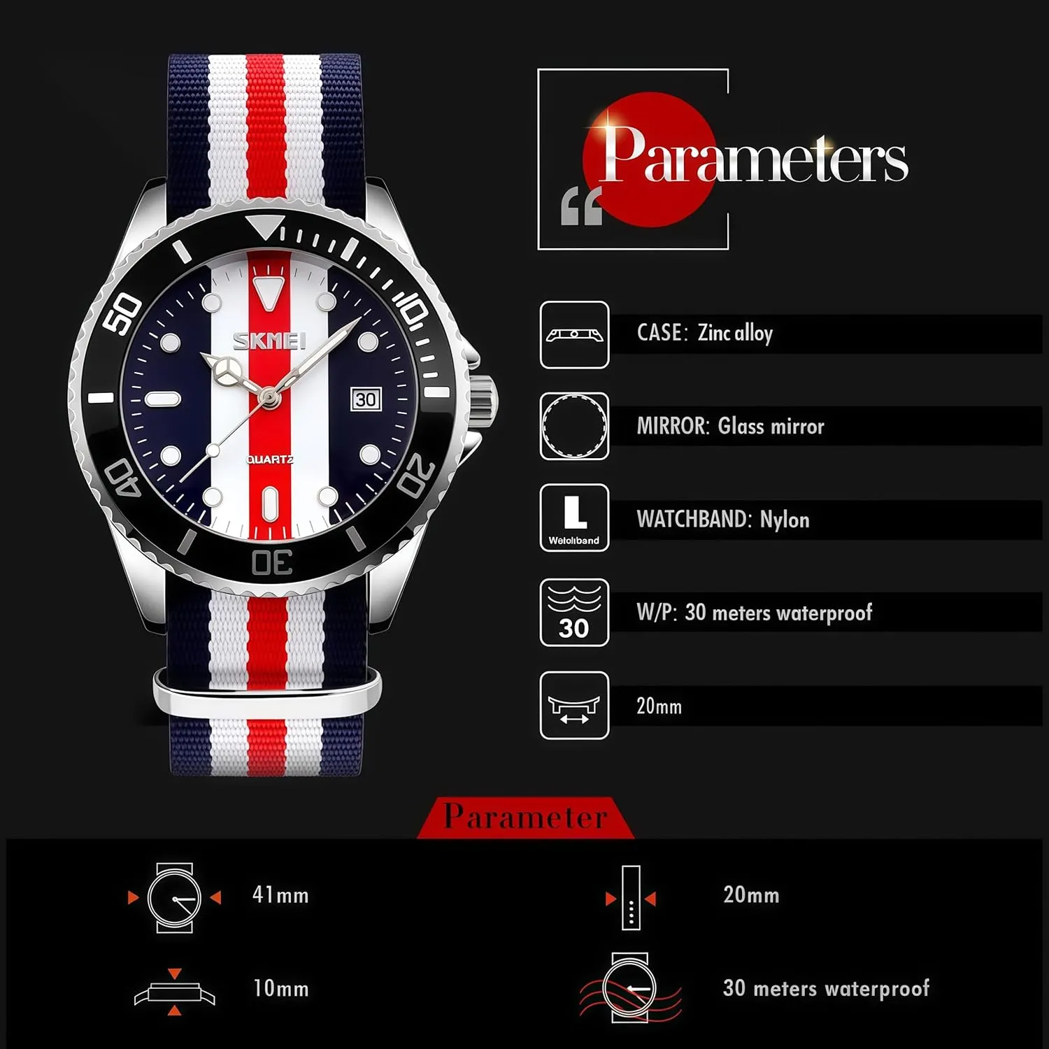 Analog Casual Wristwatch MASTOP Men's Quartz Watch Nylon Strap British Style Business Sports Date Display Waterproof Dress inscribe Watches Luminous Fashion 