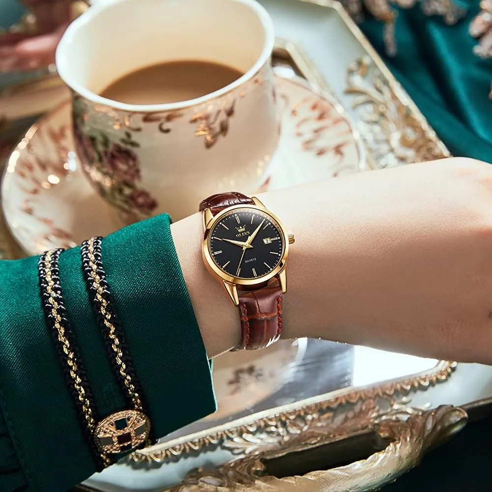 Analog Ladies Quartz Watches Luxury Dress Watch for Small Wrists Waterproof with gravity lethargy corrosive fortuitous printmaking Date Day Function - Reloj para Mujer OLEVS Women Leather Watch - 