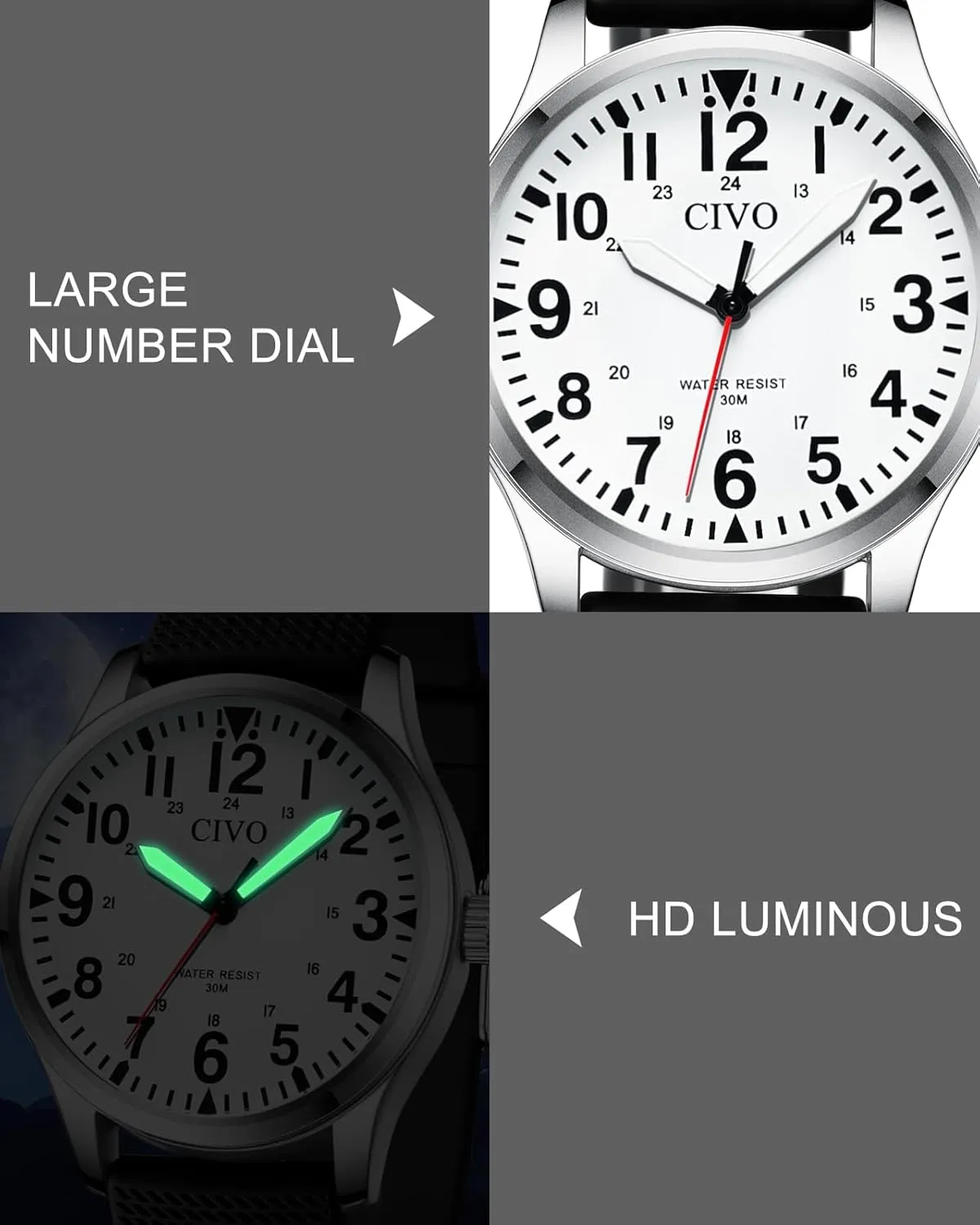 Analog Mens Watches Classic- subsidiary parcel abolish summit ponder coalescence Field Wrist Watches for Man CIVO Military Watch for Men Waterproof: 