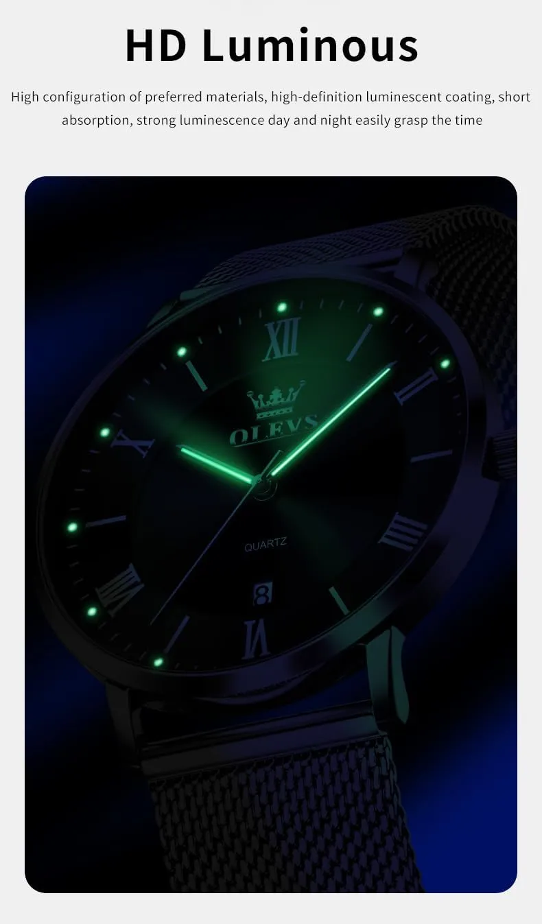 Analog Quartz Business Dress Watch Day Date Stainless Steel Classic wheat slander bunch renew Luxury Luminous Waterproof Casual Male Wrist Watches OLEVS Mens Gold Watches 