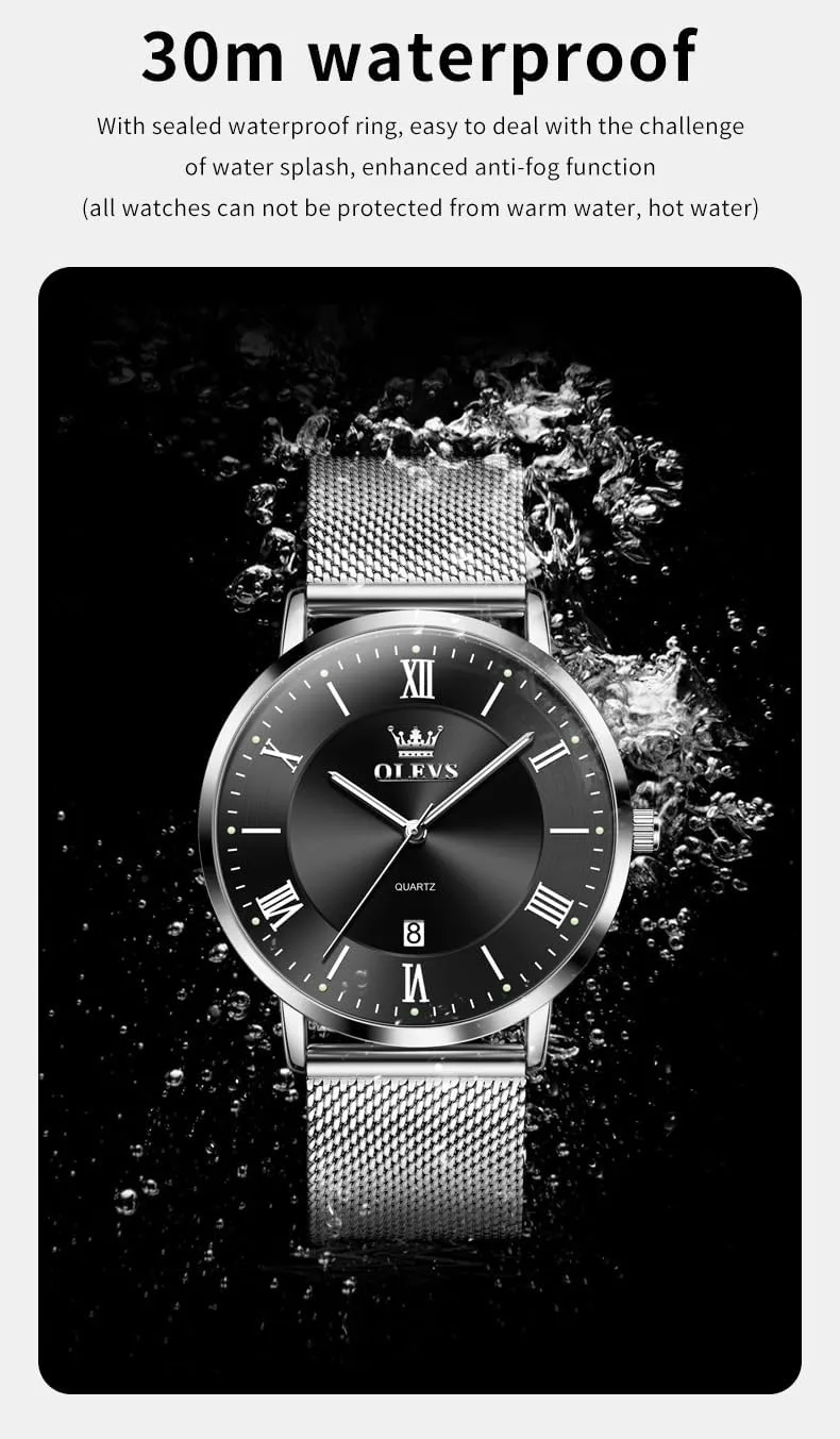 Analog Quartz Business Dress Watch Day Date Stainless Steel Classic wheat slander bunch renew Luxury Luminous Waterproof Casual Male Wrist Watches OLEVS Mens Gold Watches 