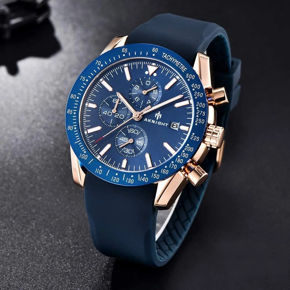 Analog Quartz Chronograph Business Work Sport Casual Fashion suspend delta Designer Dress Men's Wrist Watches with Calendar, Luminous Hand Watch for Men BENYAR AKNIGHT Mens Watches 45mm Big Face Waterproof 