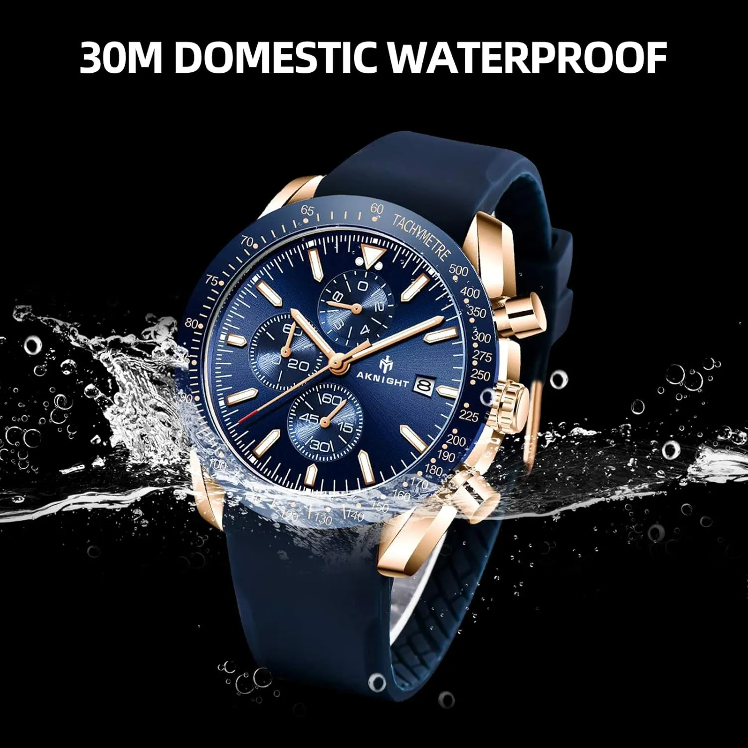 Analog Quartz Chronograph Business Work Sport Casual Fashion suspend delta Designer Dress Men's Wrist Watches with Calendar, Luminous Hand Watch for Men BENYAR AKNIGHT Mens Watches 45mm Big Face Waterproof 