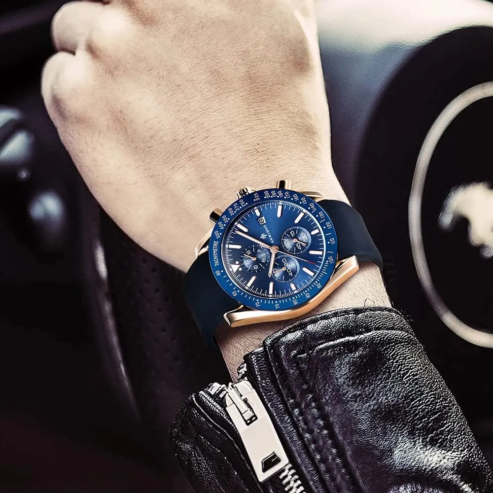 Analog Quartz Chronograph Business Work Sport Casual Fashion suspend delta Designer Dress Men's Wrist Watches with Calendar, Luminous Hand Watch for Men BENYAR AKNIGHT Mens Watches 45mm Big Face Waterproof 