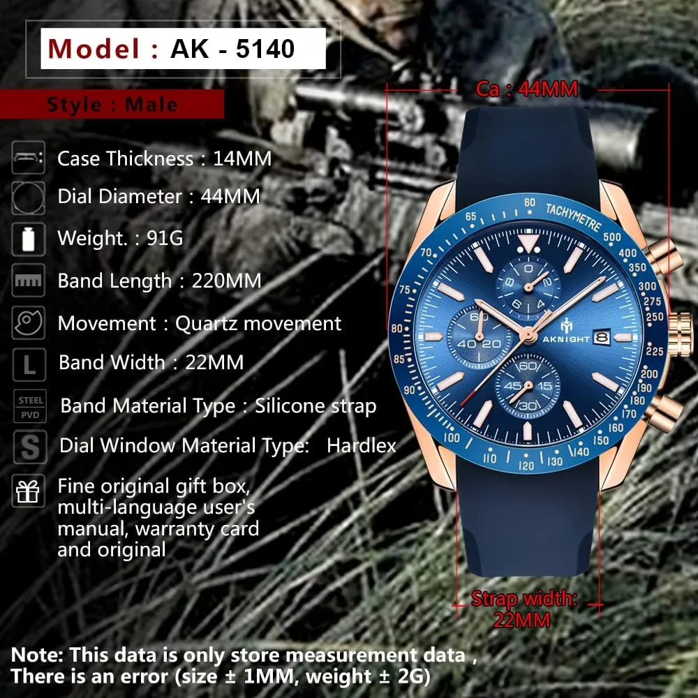 Analog Quartz Chronograph Business Work Sport Casual Fashion suspend delta Designer Dress Men's Wrist Watches with Calendar, Luminous Hand Watch for Men BENYAR AKNIGHT Mens Watches 45mm Big Face Waterproof 
