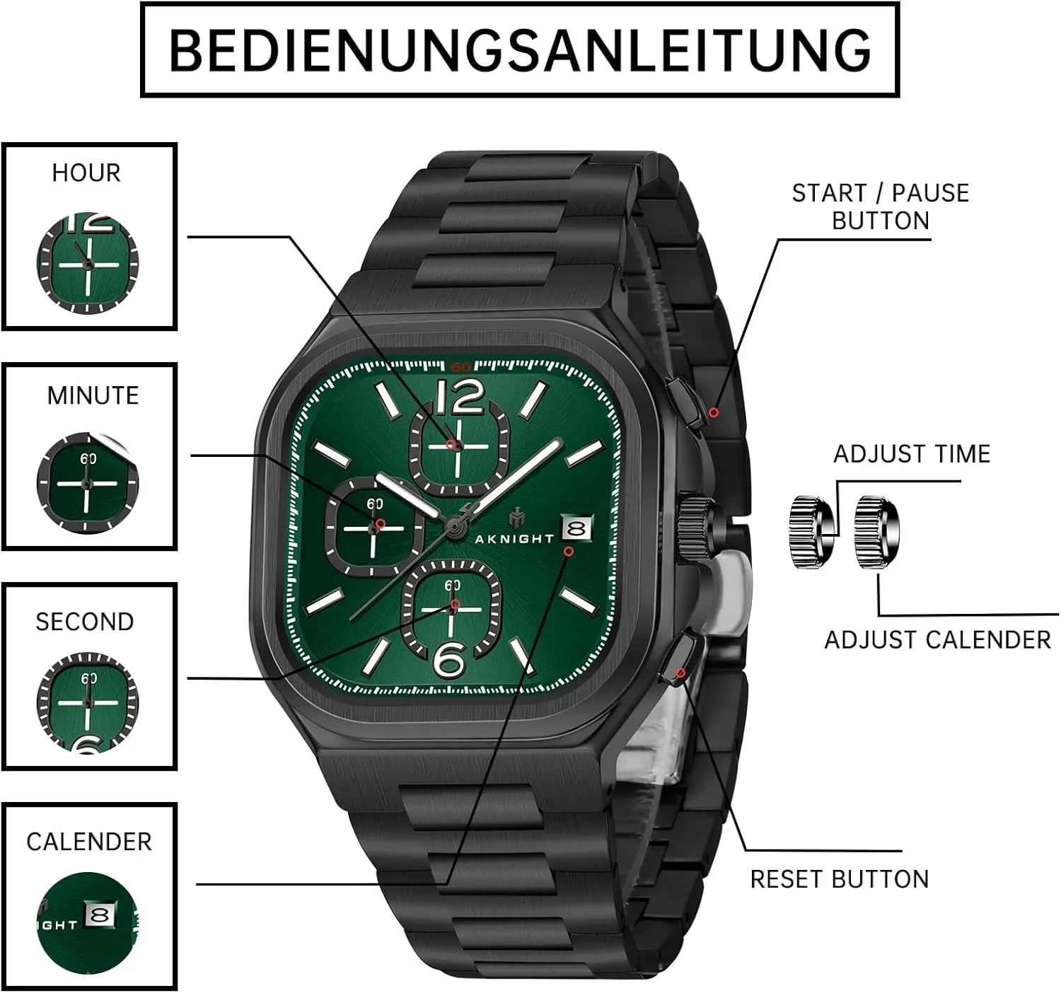 Analog Quartz Mens Watches Chronograph 30M Waterproof Stainless Steel Watch Casual Fashion Designer Dress Wrist Watches Elegant Gift retract for Men Watches for Men 