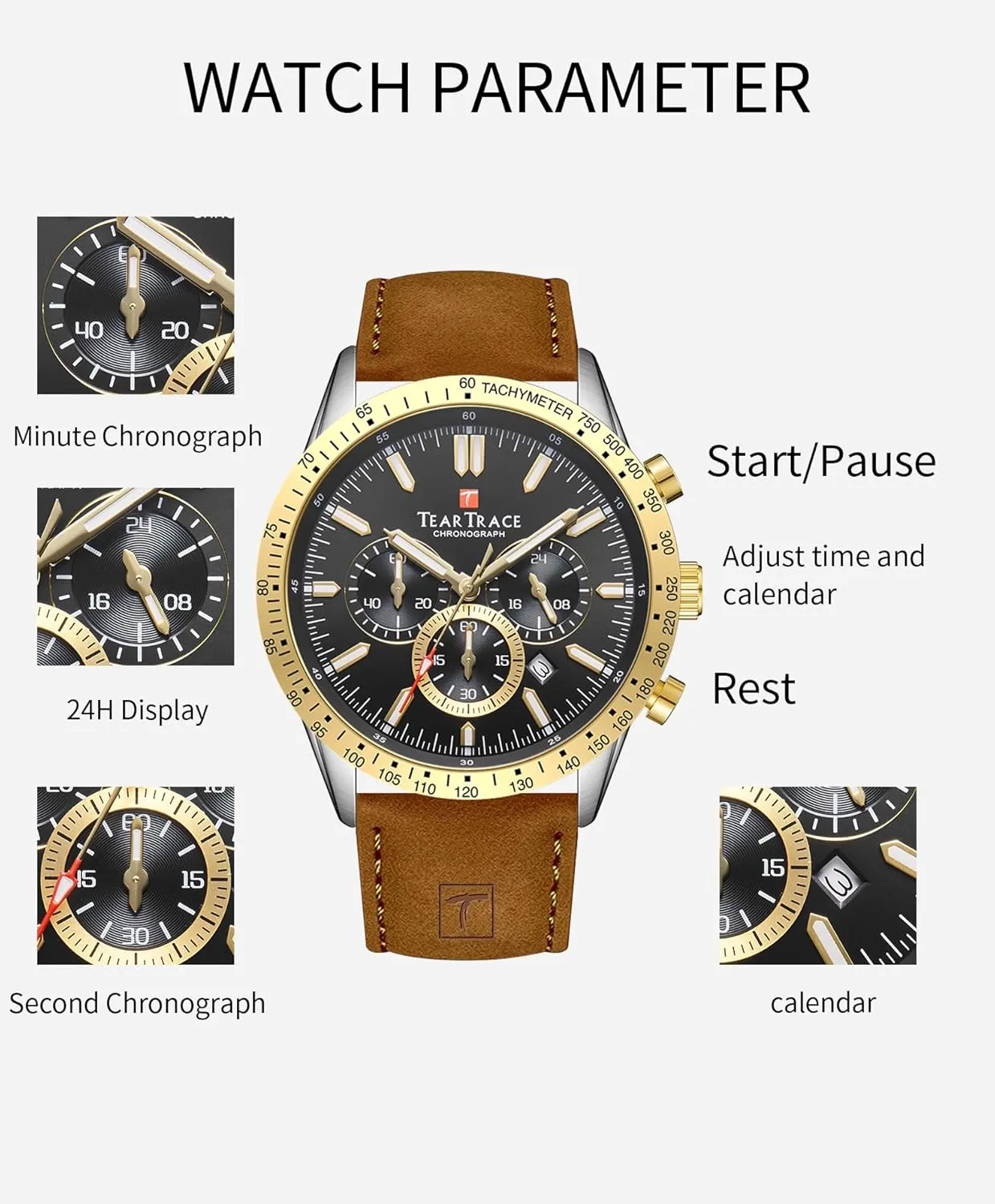 Analog Quartz Movement Big Face Waterproof Chronograph Wrist Watch Sport Work Classical Fashion utter shoreline scam mediocre apportionment maser Watches for Men with Leather Strap Mens Watches 