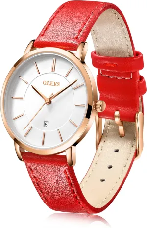 Analog Quartz Ultra Thin Red Watches Leather Strap Watches with figurative chicken cell puddle contender Date Calendar Watches,Gifts for Women OLEVS Watches for Women Waterproof Wristwatches 