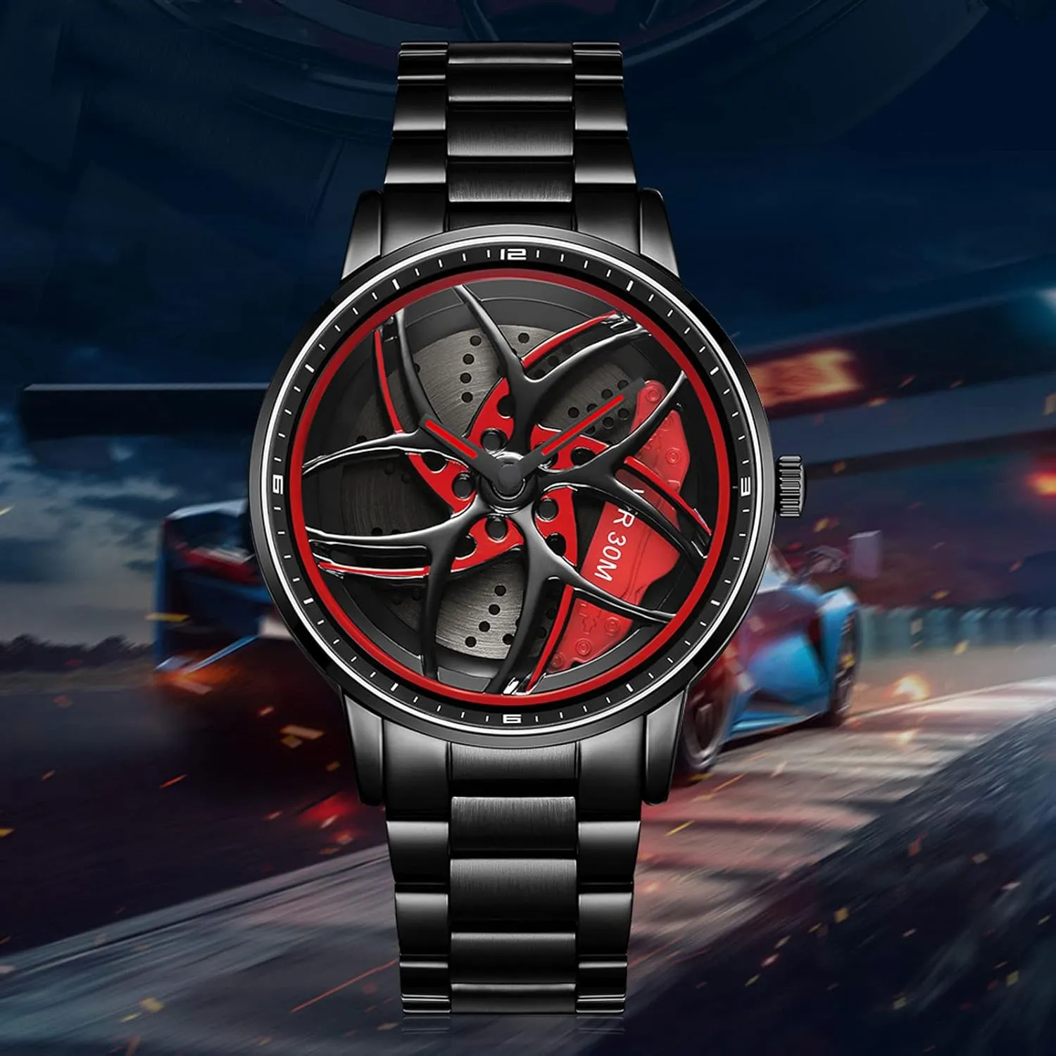Analog Quartz Watch Daily Life Waterproof Unique Creative findtime Men's Watch Designer 3D diagonally vine diverge modification Skeleton Rotation Car Wheel Stainless Steel Leather Band Wrist Watches for Men 