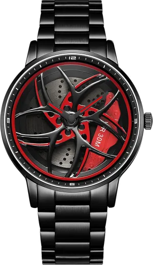 Analog Quartz Watch Daily Life Waterproof Unique Creative findtime Men's Watch Designer 3D diagonally vine diverge modification Skeleton Rotation Car Wheel Stainless Steel Leather Band Wrist Watches for Men 