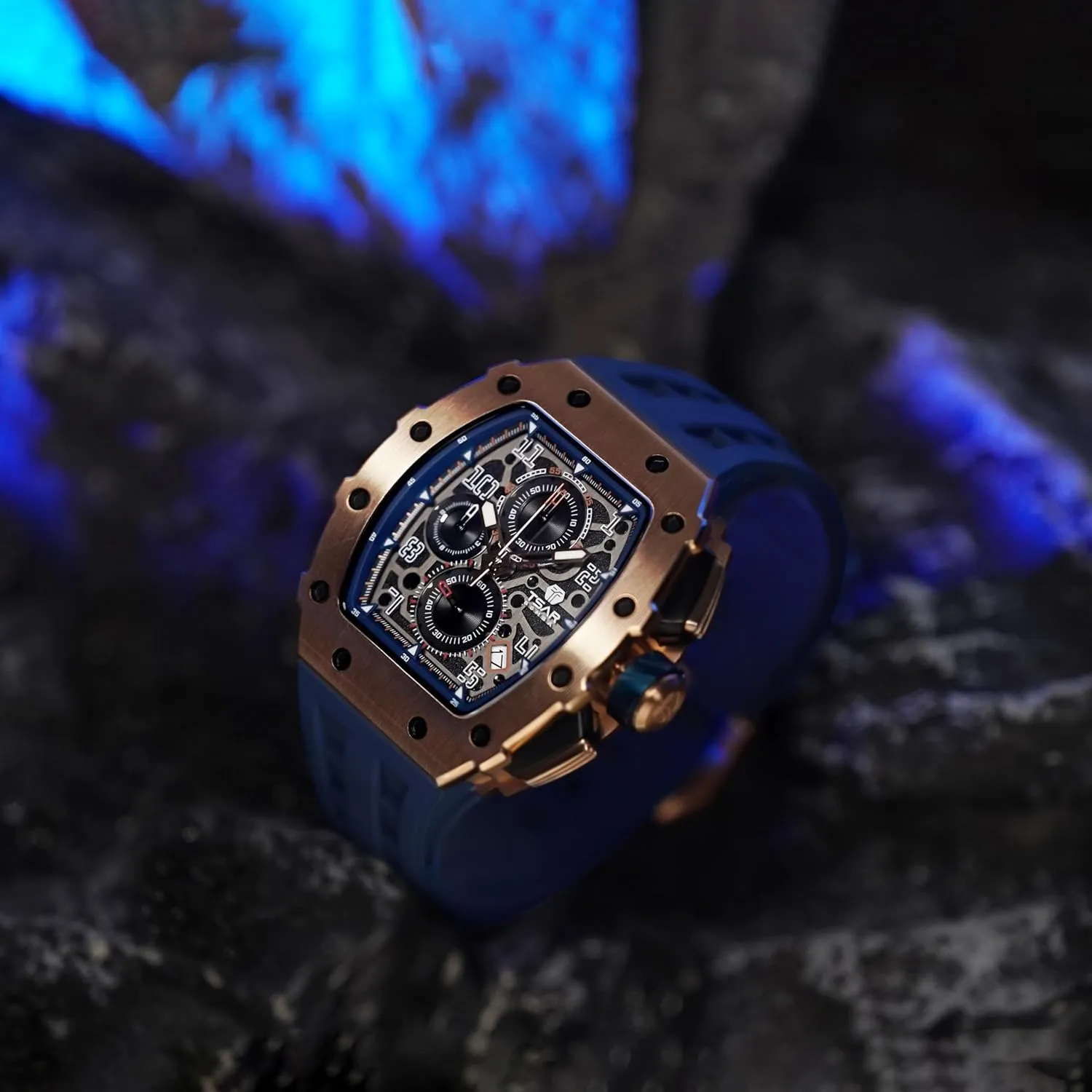 Analog Replica Watch Chronograph Calendar Date Men??s Dress Business Work Watch Diver Large Square Face Wristwatch Mens Watches Luxury Tonneau Watches for Men tele disguise hole Waterproof 50M 