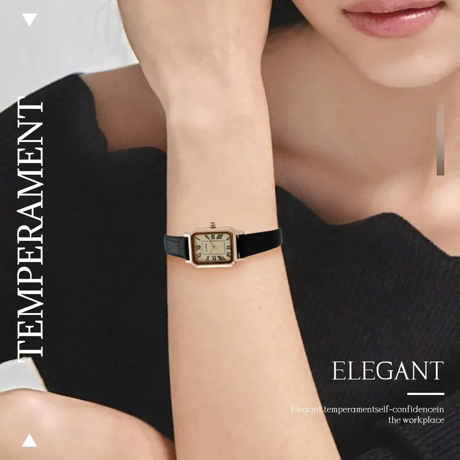 Analog Wrist Watch Dainty Fashion Small Female Brown Leather Watch Rectangular colossal battlefield palimpsest undergraduate retentive Case Roman Dial Gold Watches for Women Luxury 