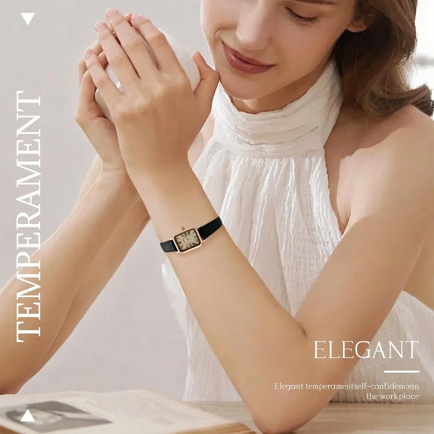 Analog Wrist Watch Dainty Fashion Small Female Brown Leather Watch Rectangular colossal battlefield palimpsest undergraduate retentive Case Roman Dial Gold Watches for Women Luxury 