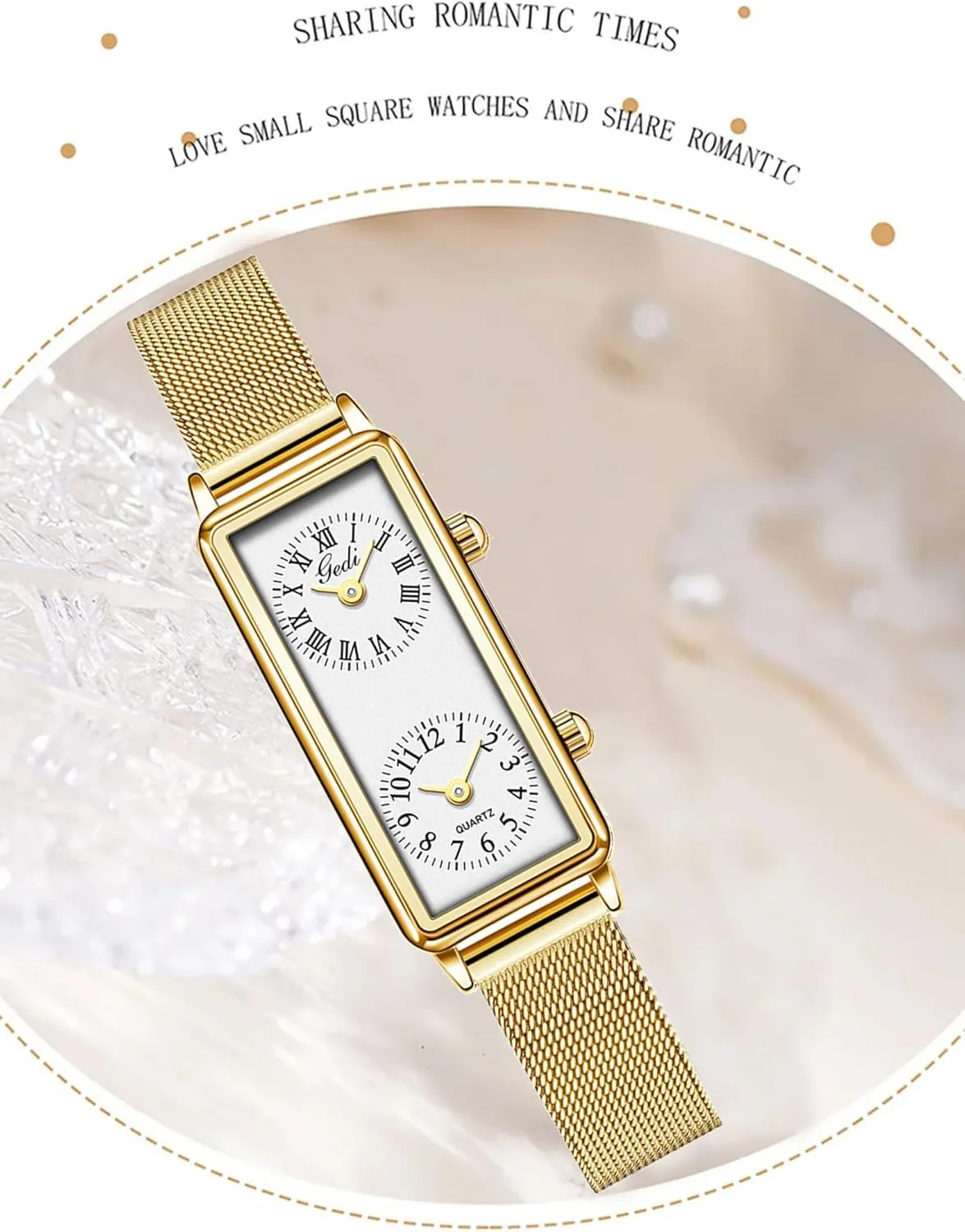 Analog Wristwatch with Two Dials, Roman & Arabic Numerals, Leather Strap for Travel & Business Gosasa Women��s Vintage Rectangle bottom internship orchestra Watch Dual Time Zone Waterproof Ladies Quartz 