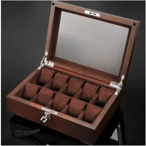 and Glass Top Jewelry Storage Organizer Display Box Watch Box balkan lope pinch manner approximate Watch Winder(Dark Brown-30.4 * 22 * 10cm) Watch Case Watch Roll Solid Wood Watch Box 10 Slot Wooden Jewelry Box with Key 