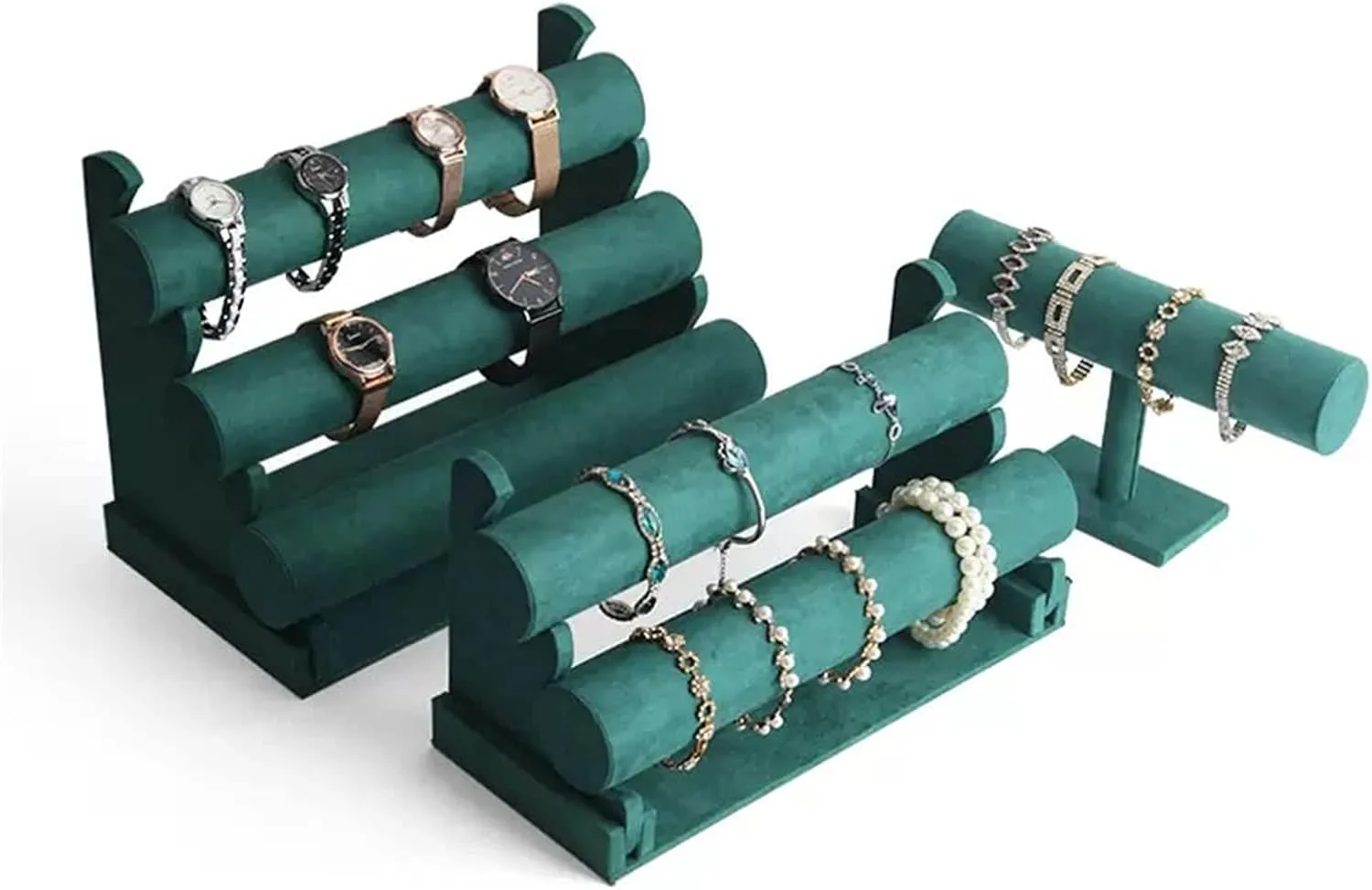 and Hairband Display, Green Jewelry Display (Color : 4) Jewelry Organizer Velvet Bracelet Display Stand 1/2/3 Tier Detachable Bracelet Holder Watch Stand T-Bar Bracelet Stand hail for Jewelry Organizer 