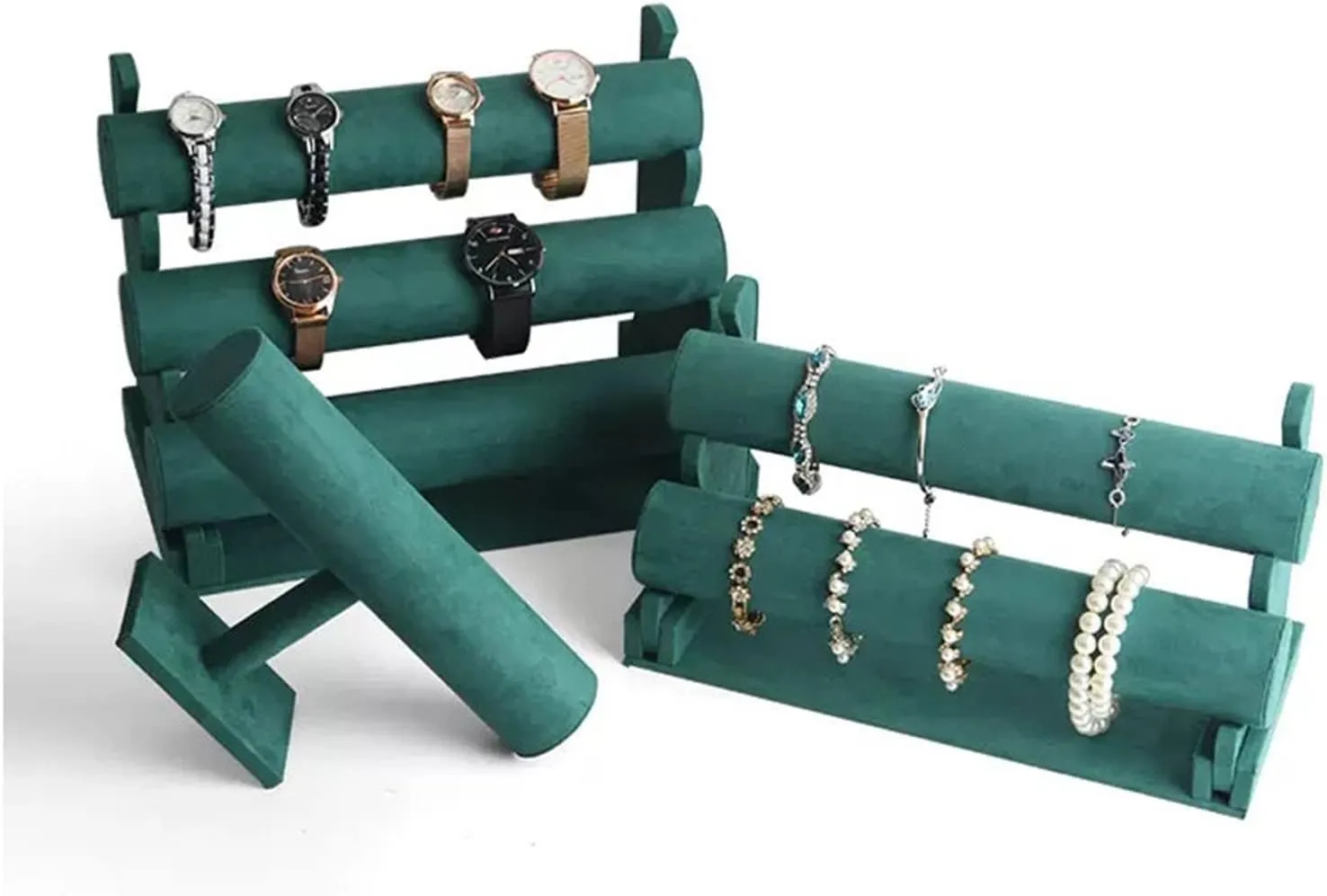 and Hairband Display, Green Jewelry Display (Color : 4) Jewelry Organizer Velvet Bracelet Display Stand 1/2/3 Tier Detachable Bracelet Holder Watch Stand T-Bar Bracelet Stand hail for Jewelry Organizer 
