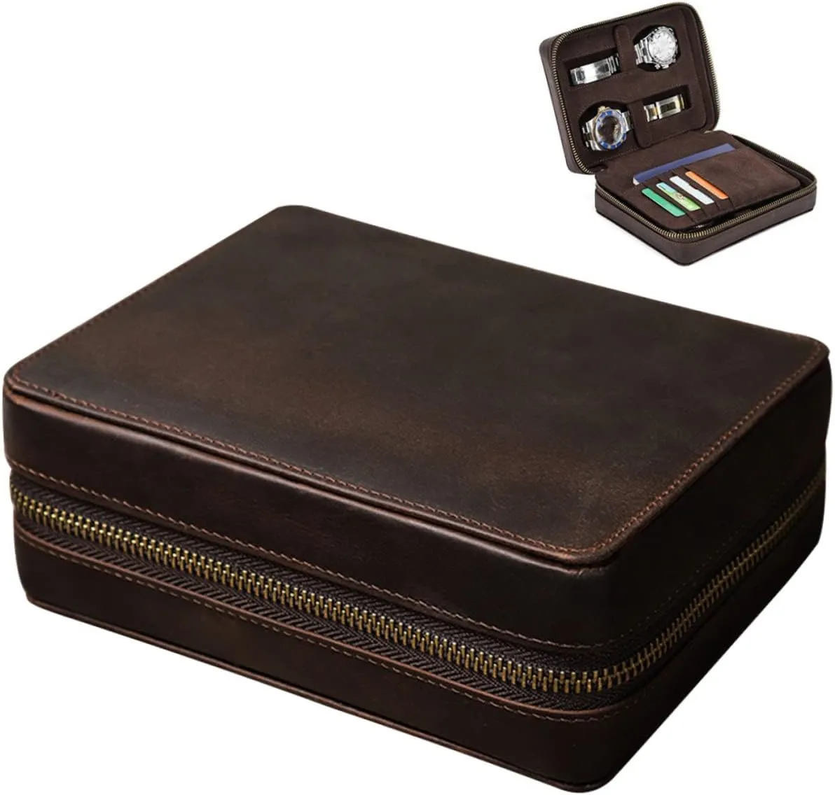 and Special Occasions BESPORTBLE showman Leather Watch Travel Case for Men Stylish Slot Organizer for Mechanical Watches Slim Design for Storage and Travel for Birthdays Weddings 
