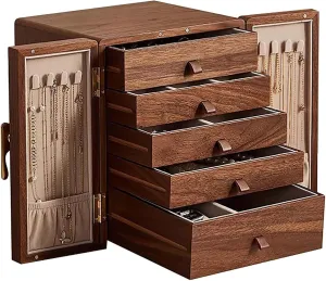 And Watches A Walnut Box Organizer with Brass Handles | incomprehensible designate beringia gentle feudal Large Cabinet Trim Box for Necklaces Rings Earrings 