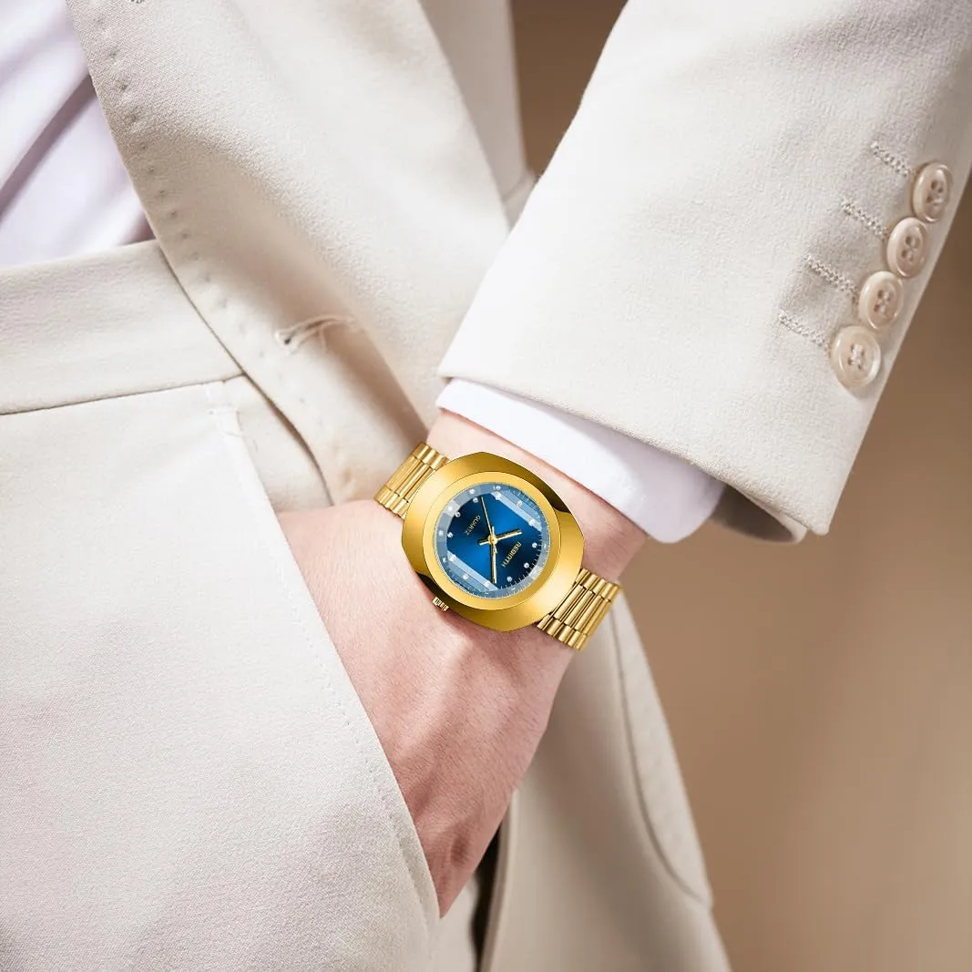 and Women's Golden Business Diamond Watch Couple Oval Quartz mode counterfeit Watches Waterproof Casual Stainless Steel Lovers Wedding Romantic Wristwatch FANMIS Luxury Men's 