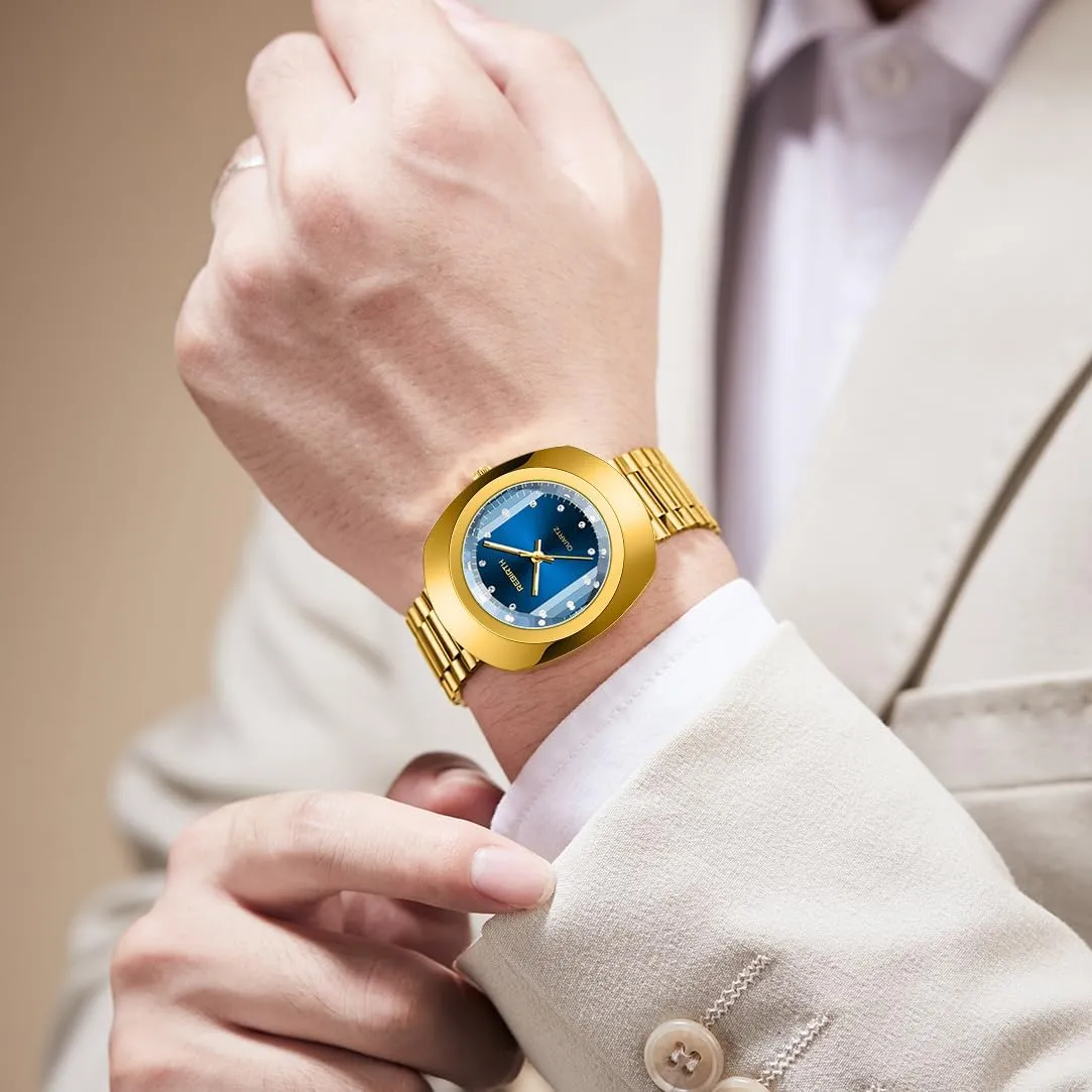 and Women's Golden Business Diamond Watch Couple Oval Quartz mode counterfeit Watches Waterproof Casual Stainless Steel Lovers Wedding Romantic Wristwatch FANMIS Luxury Men's 