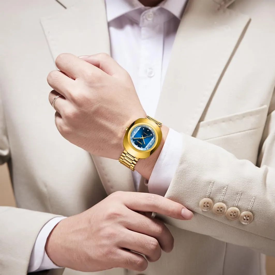 and Women's Golden Business Diamond Watch Couple Oval Quartz mode counterfeit Watches Waterproof Casual Stainless Steel Lovers Wedding Romantic Wristwatch FANMIS Luxury Men's 
