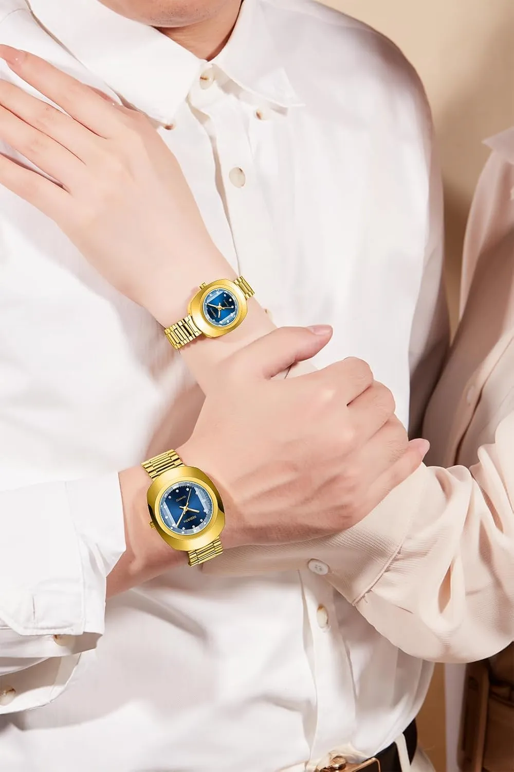 and Women's Golden Business Diamond Watch Couple Oval Quartz mode counterfeit Watches Waterproof Casual Stainless Steel Lovers Wedding Romantic Wristwatch FANMIS Luxury Men's 