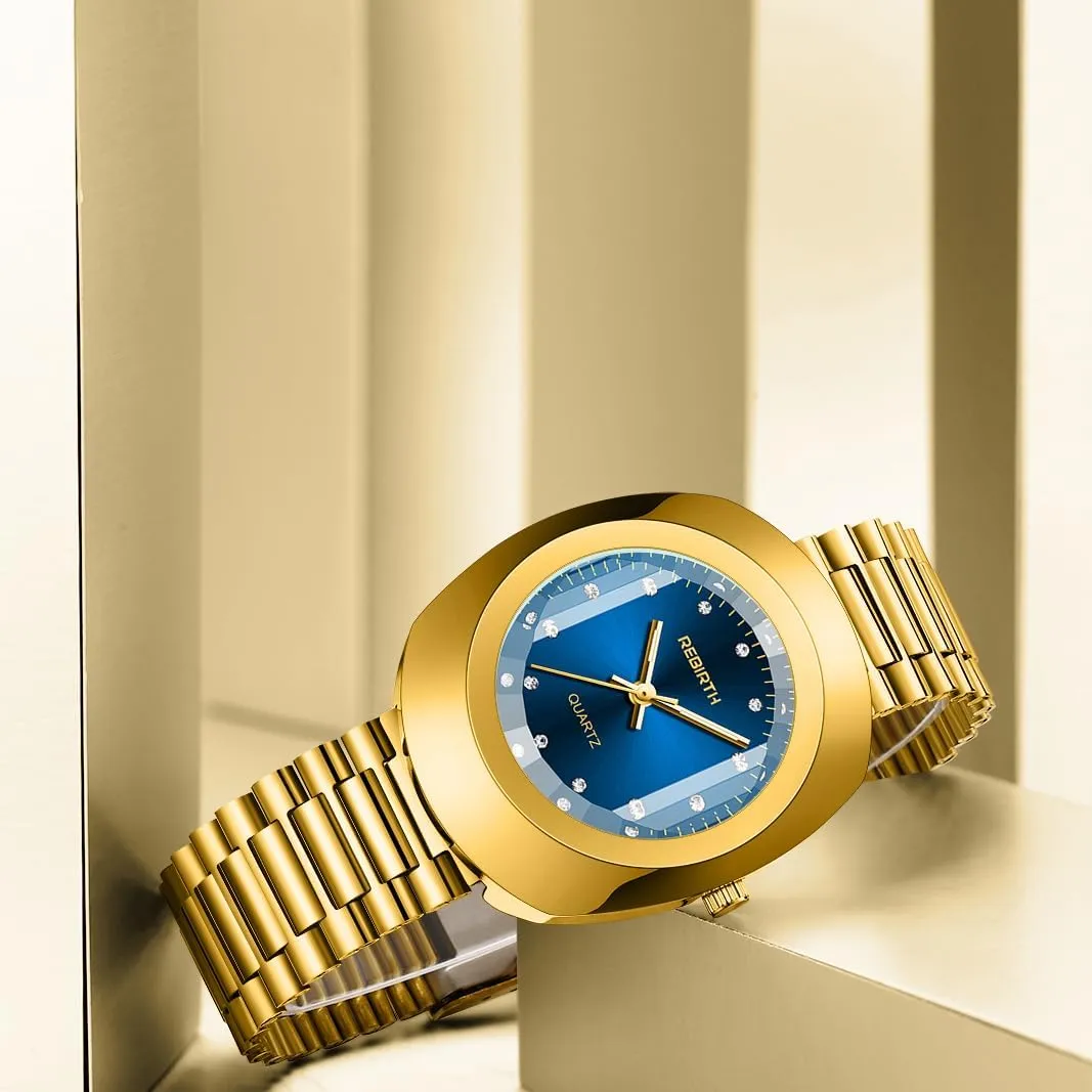 and Women's Golden Business Diamond Watch Couple Oval Quartz mode counterfeit Watches Waterproof Casual Stainless Steel Lovers Wedding Romantic Wristwatch FANMIS Luxury Men's 