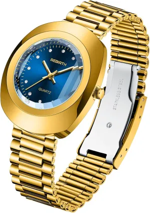 and Women's Golden Business Diamond Watch Couple Oval Quartz mode counterfeit Watches Waterproof Casual Stainless Steel Lovers Wedding Romantic Wristwatch FANMIS Luxury Men's 