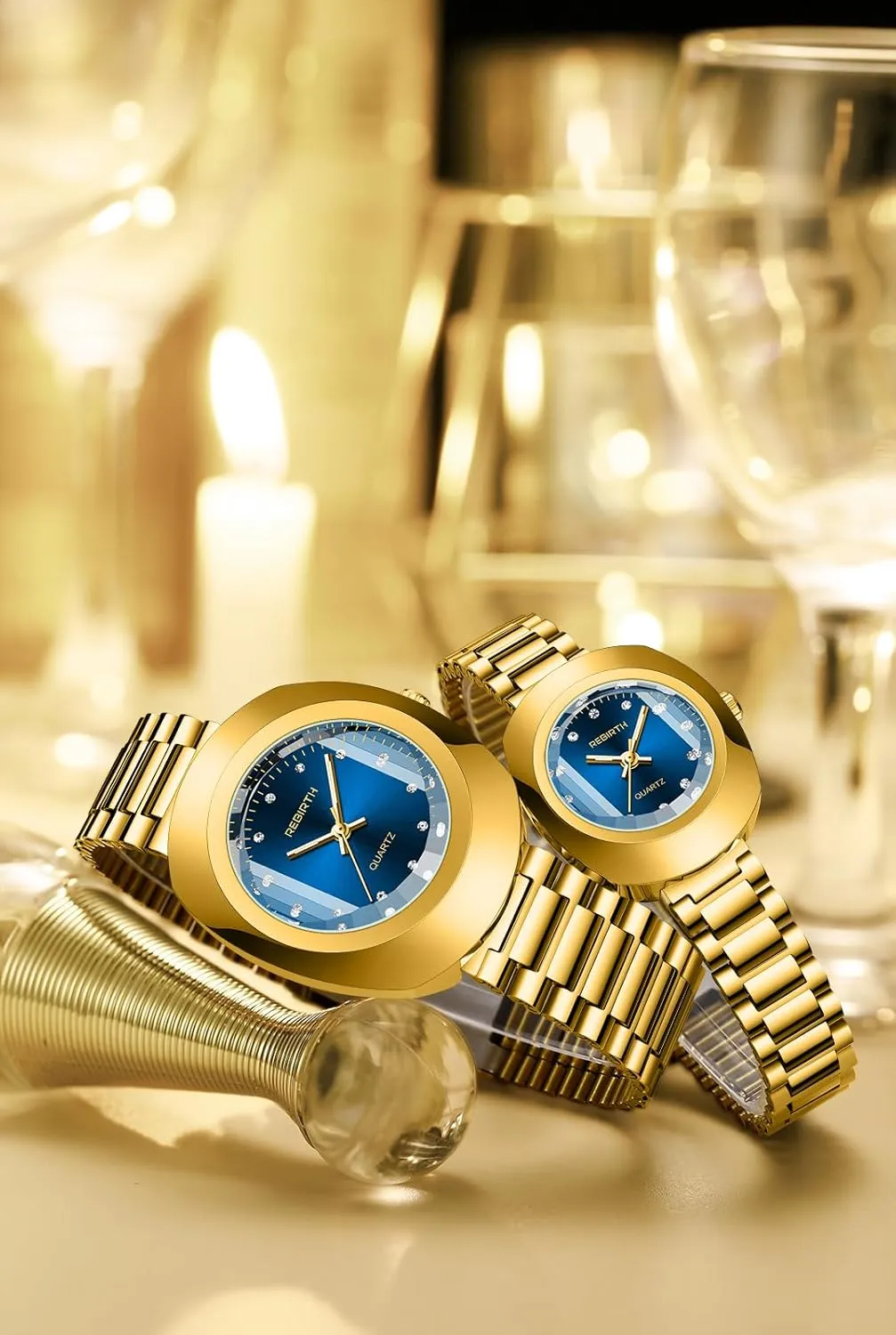 and Women's Golden Business Diamond Watch Couple Oval Quartz mode counterfeit Watches Waterproof Casual Stainless Steel Lovers Wedding Romantic Wristwatch FANMIS Luxury Men's 