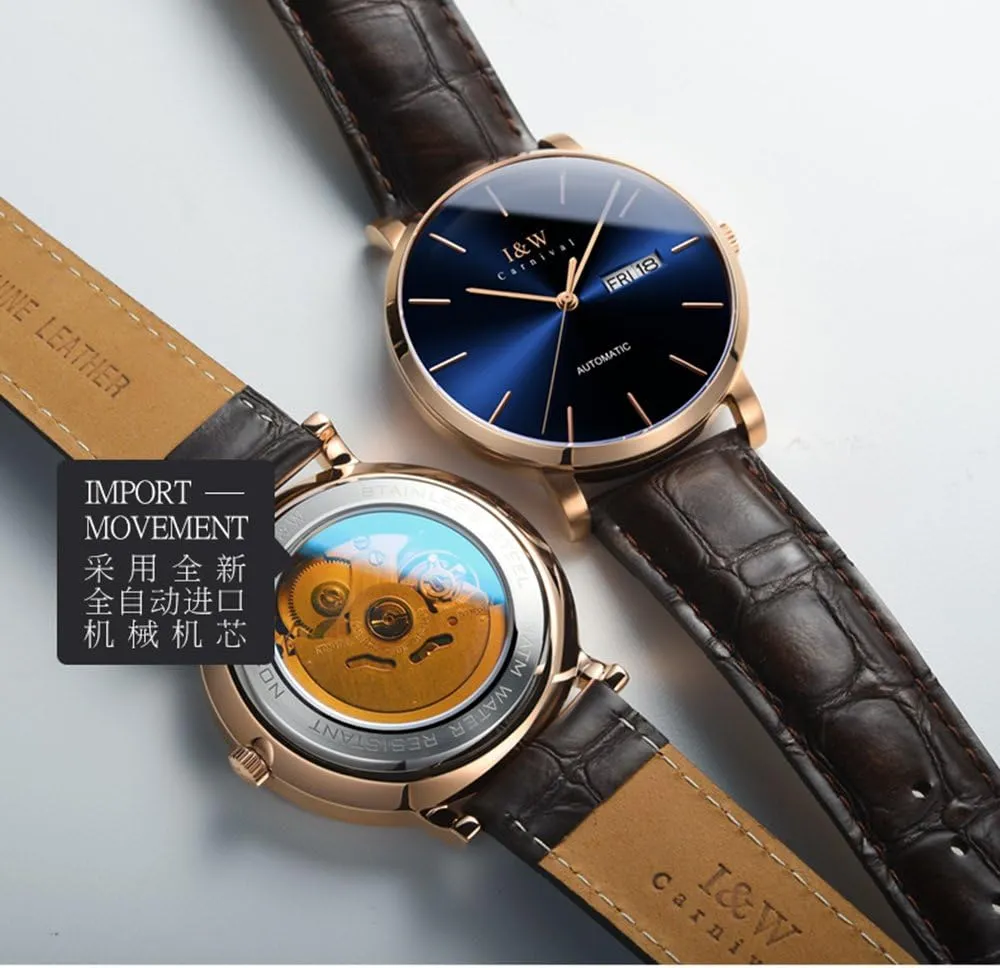 animate Luxury Watch Minimalist Swiss Automatic Movement Sapphire Crystal Analog Quartz Watch Calfskin Strap MASTOP Men's 