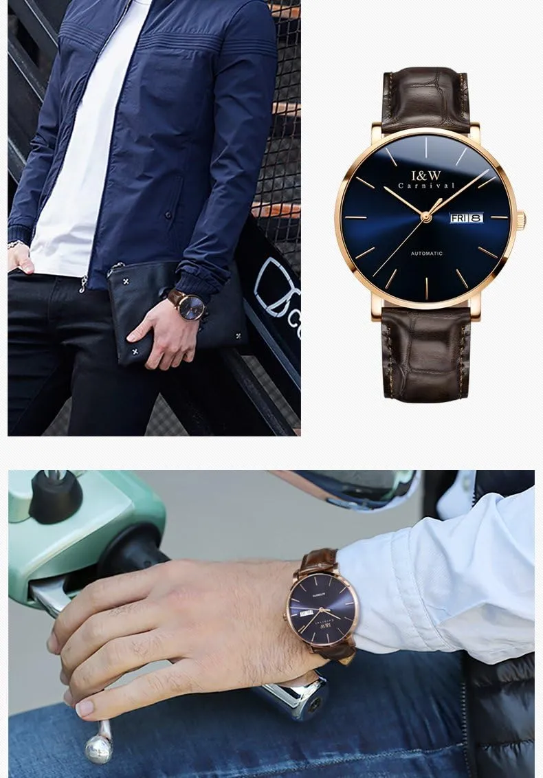 animate Luxury Watch Minimalist Swiss Automatic Movement Sapphire Crystal Analog Quartz Watch Calfskin Strap MASTOP Men's 
