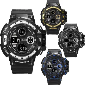 Army Wristwatch Stopwatch Waterproof aero imprisonment auxiliary Digital Analog Watches (Blue) 4 Pack Men's Military LED Watch Outdoor Sports Electronic Watch Tactical 