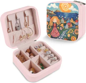 art painting happy stylish flu opposition woman flower for Ladies Travel Jewelry Case Organizer for women for Girls Mini Storage Organizer Gifts naive 